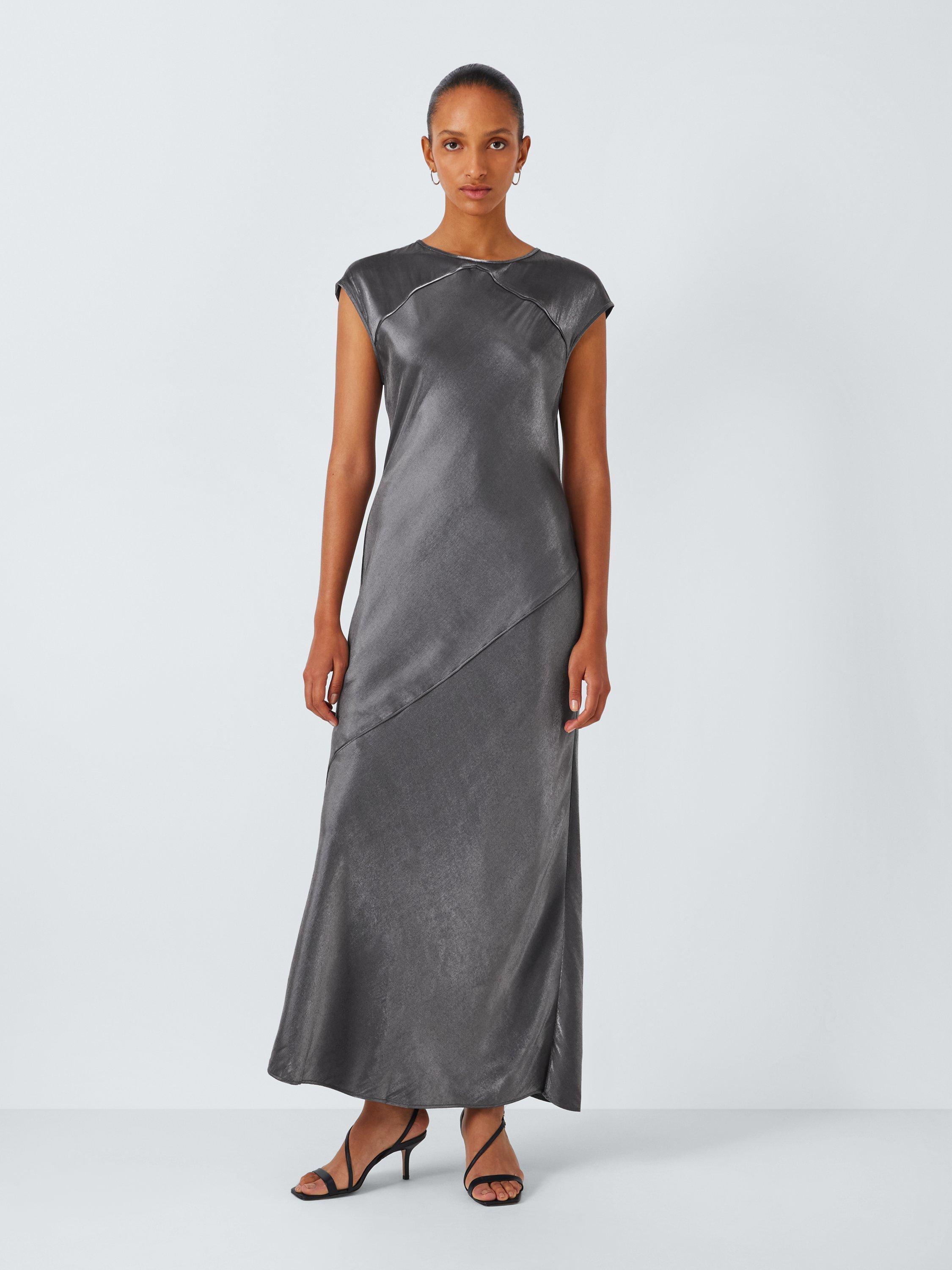 John Lewis Metallic Cap Sleeve Maxi Dress Silver