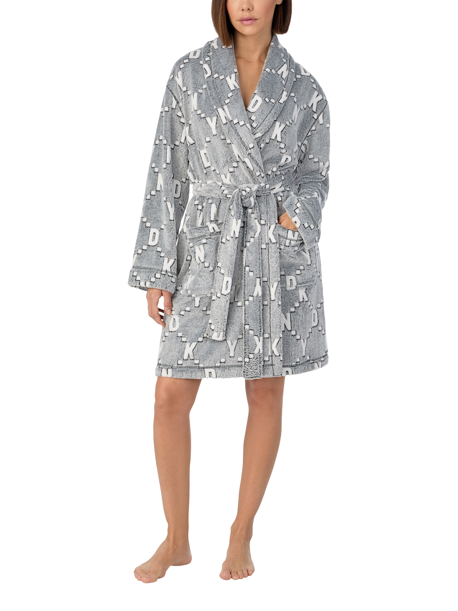 DKNY Frosted Logo Dressing Gown, Grey