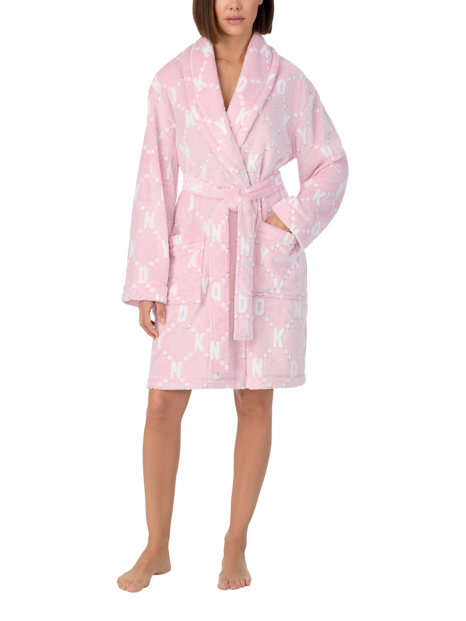 DKNY Frosted Logo Dressing Gown, Frosted Pink