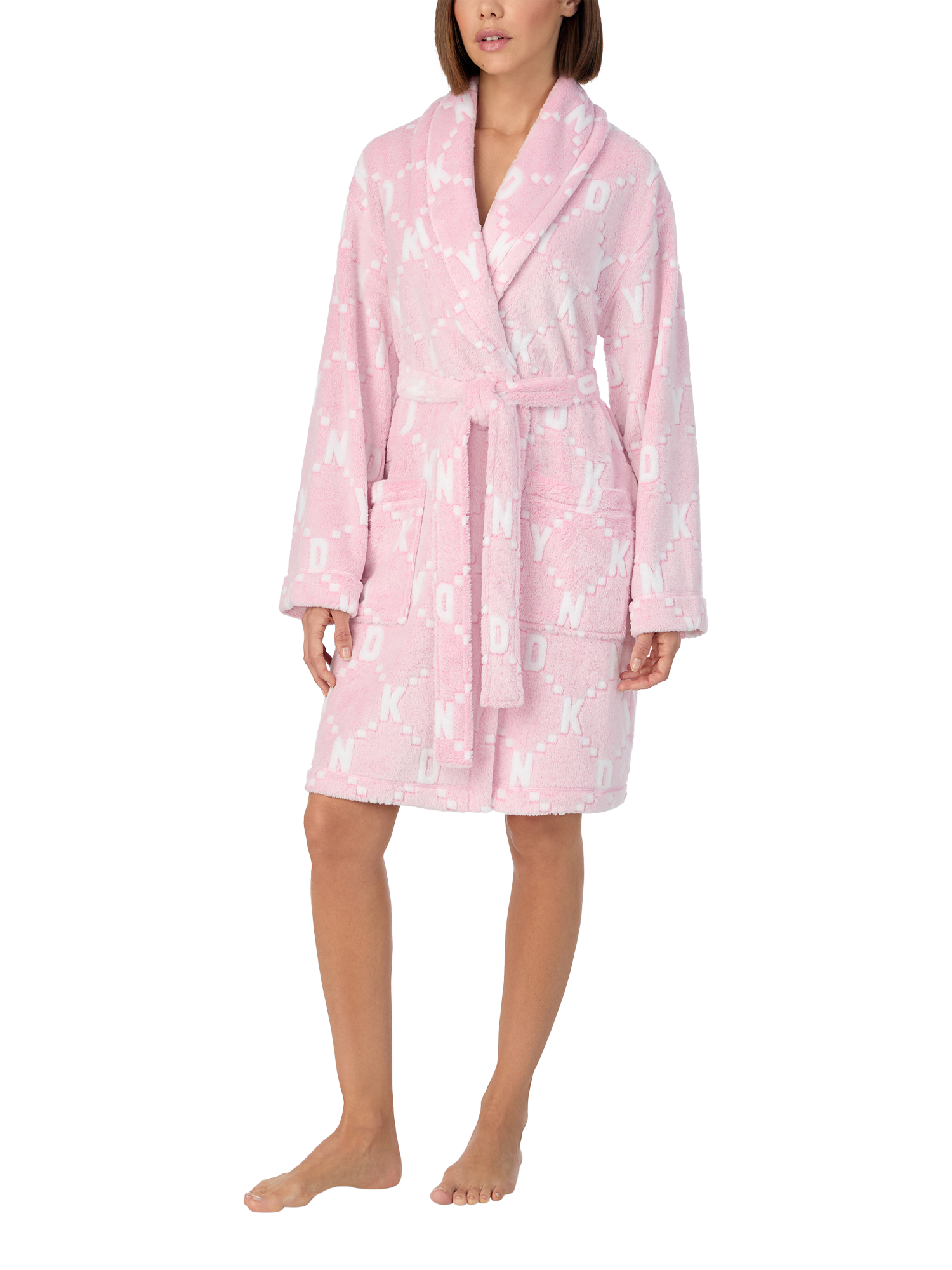 DKNY Frosted Logo Dressing Gown Frosted Pink