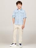 Tommy Hilfiger Kids' Flag Logo Denim Shirt, Denim Mid Wash