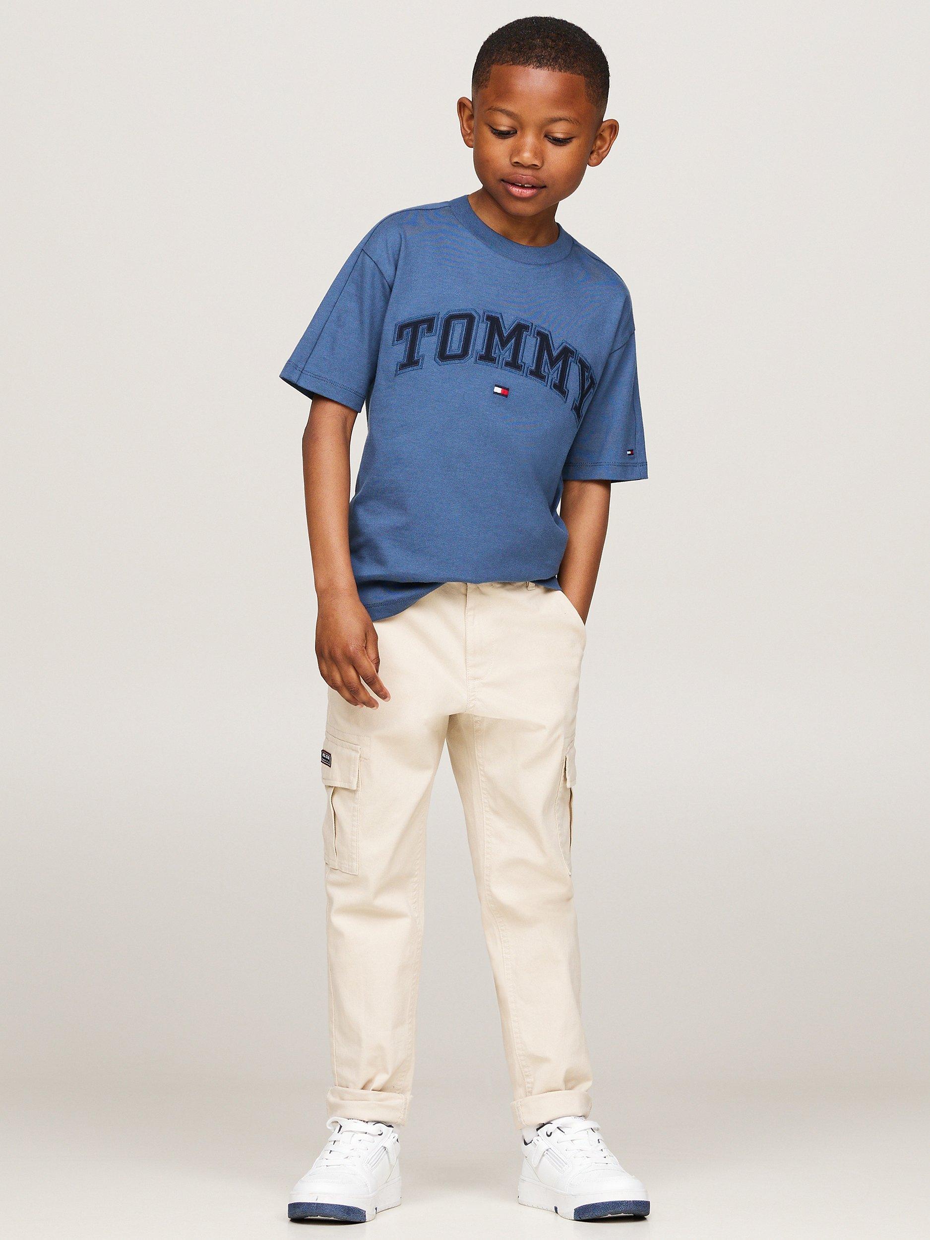 Tommy Hilfiger Kids' Logo Varsity Embroidered T-Shirt, Aegean Sea
