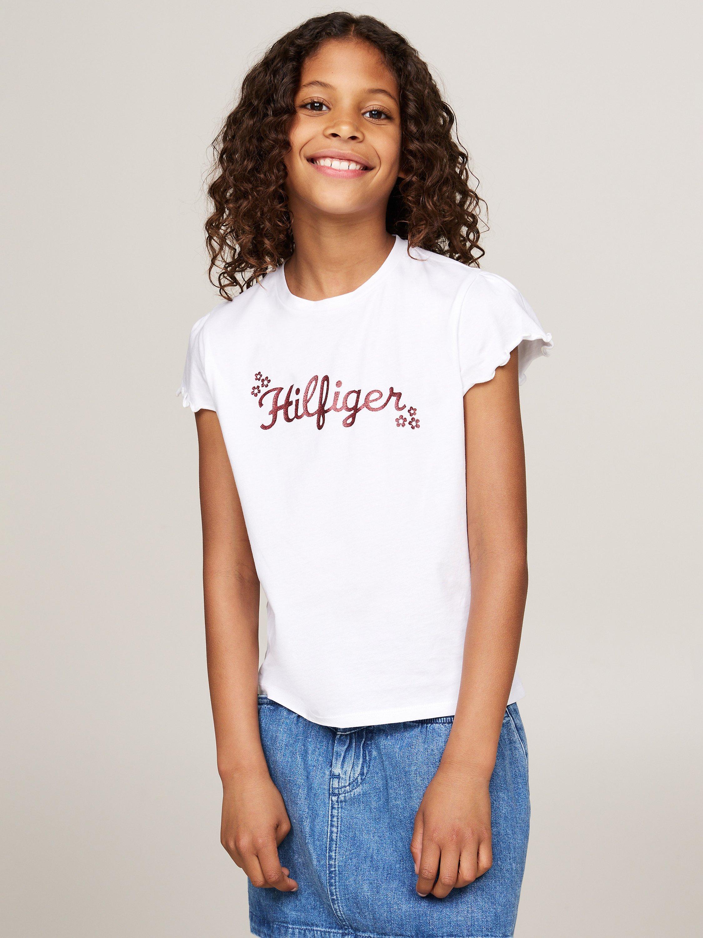 Tommy Hilfiger Kids' Cotton Glitter Logo T-Shirt, White, 3 years