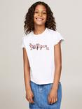 Tommy Hilfiger Kids' Cotton Glitter Logo T-Shirt, White