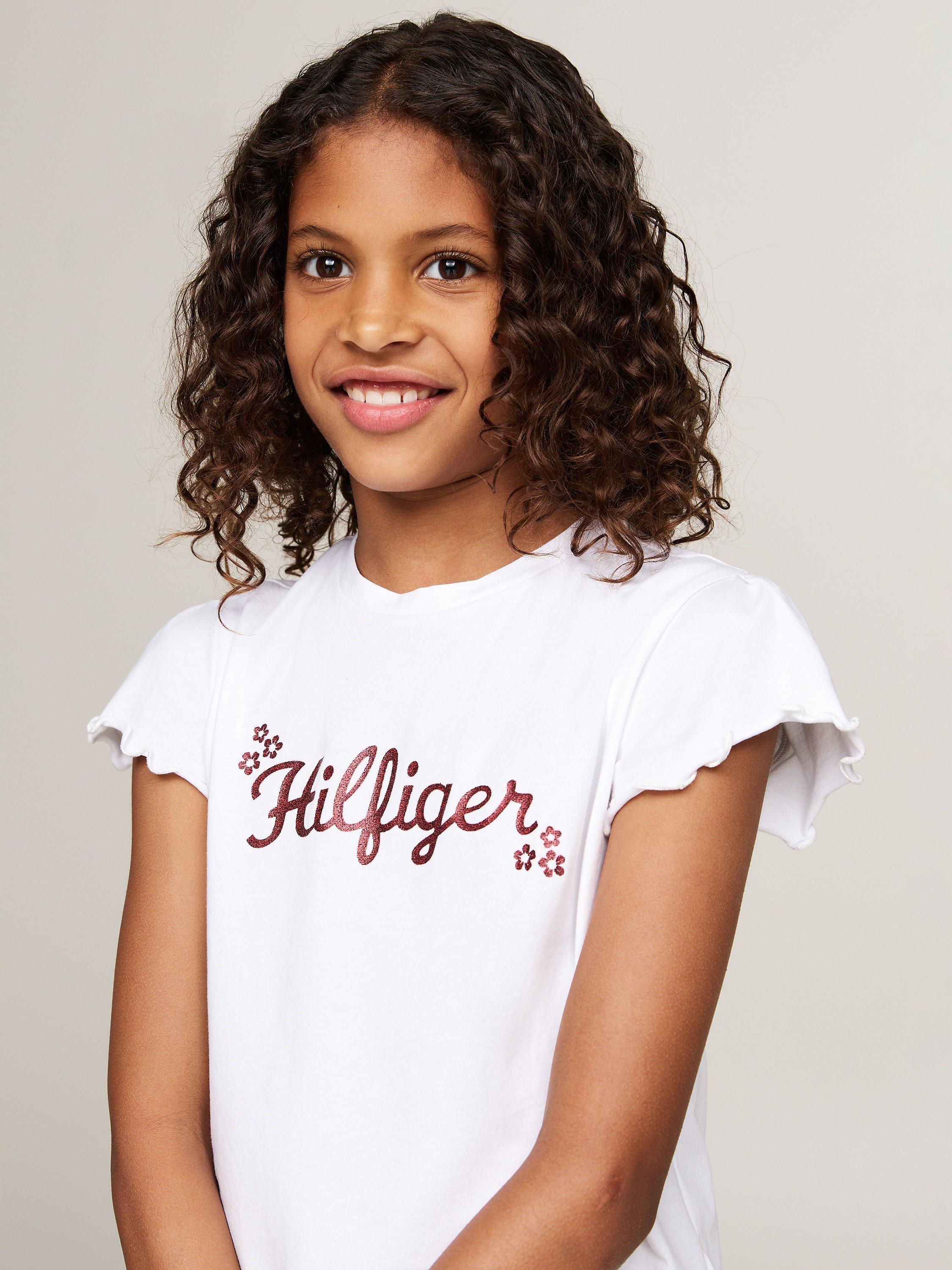 Tommy Hilfiger Kids' Cotton Glitter Logo T-Shirt, White, 3 years