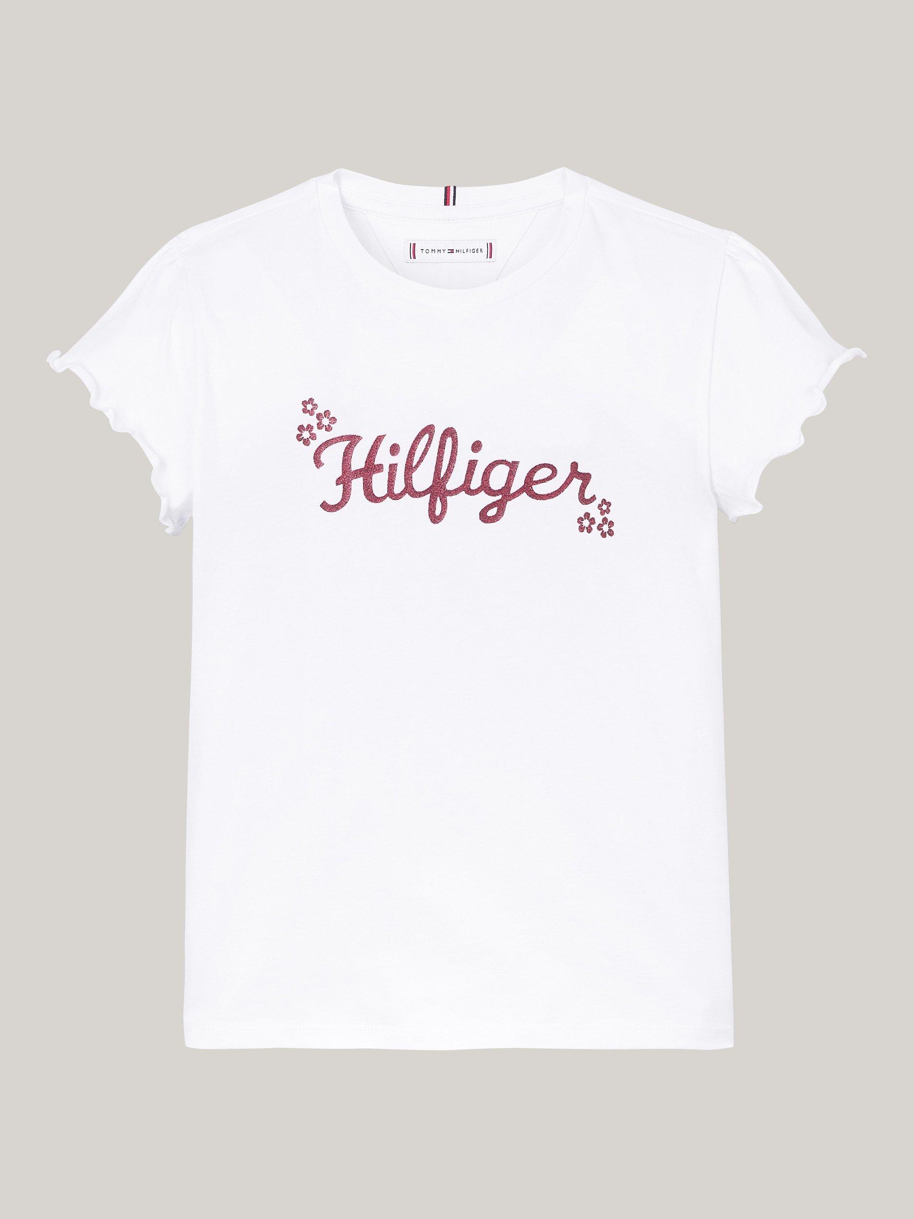 Tommy Hilfiger Kids' Cotton Glitter Logo T-Shirt, White, 3 years