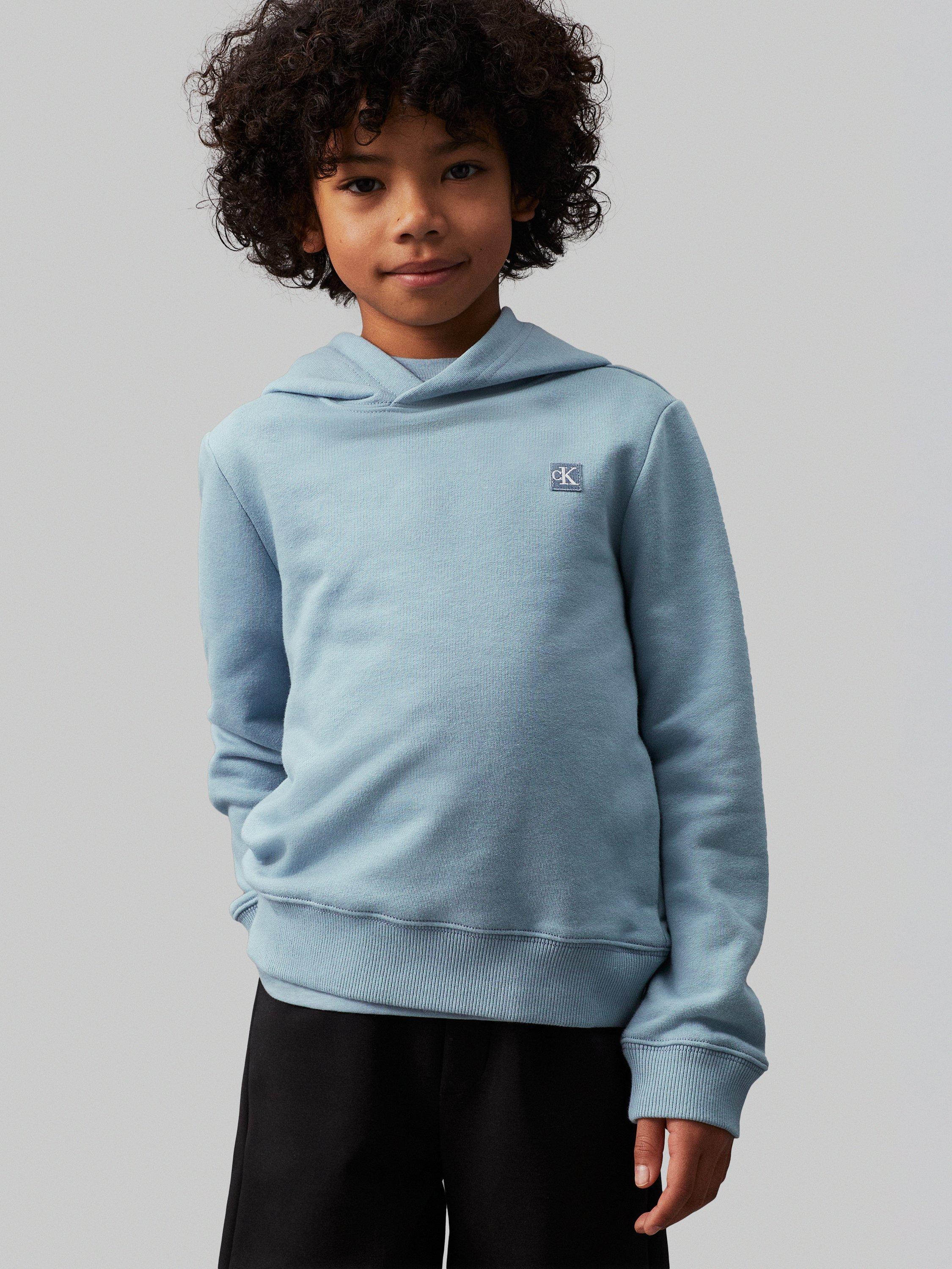 Calvin Klein Kids' Mini Badge Cotton Hoodie, Faded Denim