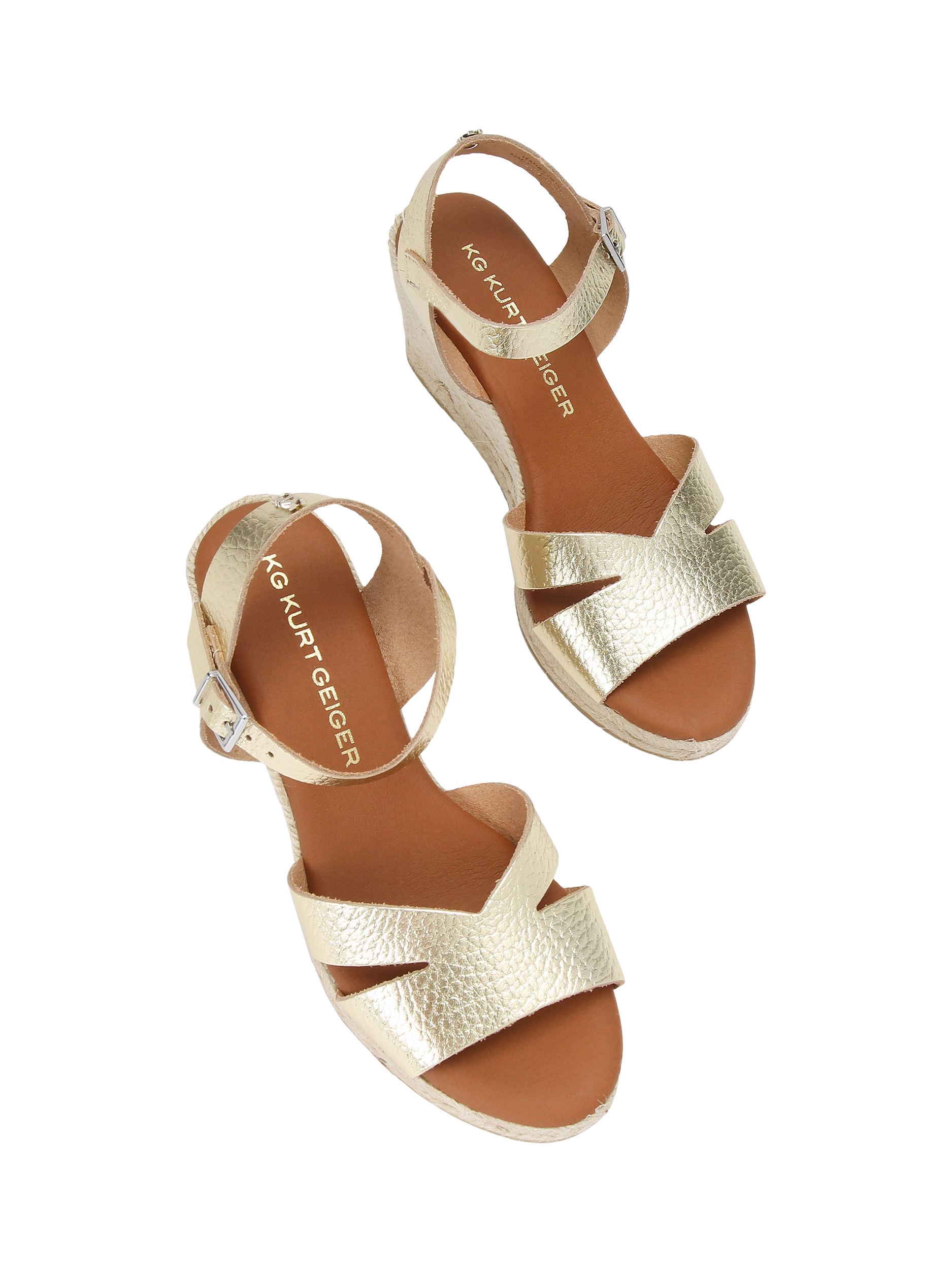 Product image 3 of 5, which shows KG Kurt Geiger Pama Espadrille Wedge Sandals, Gold, 3