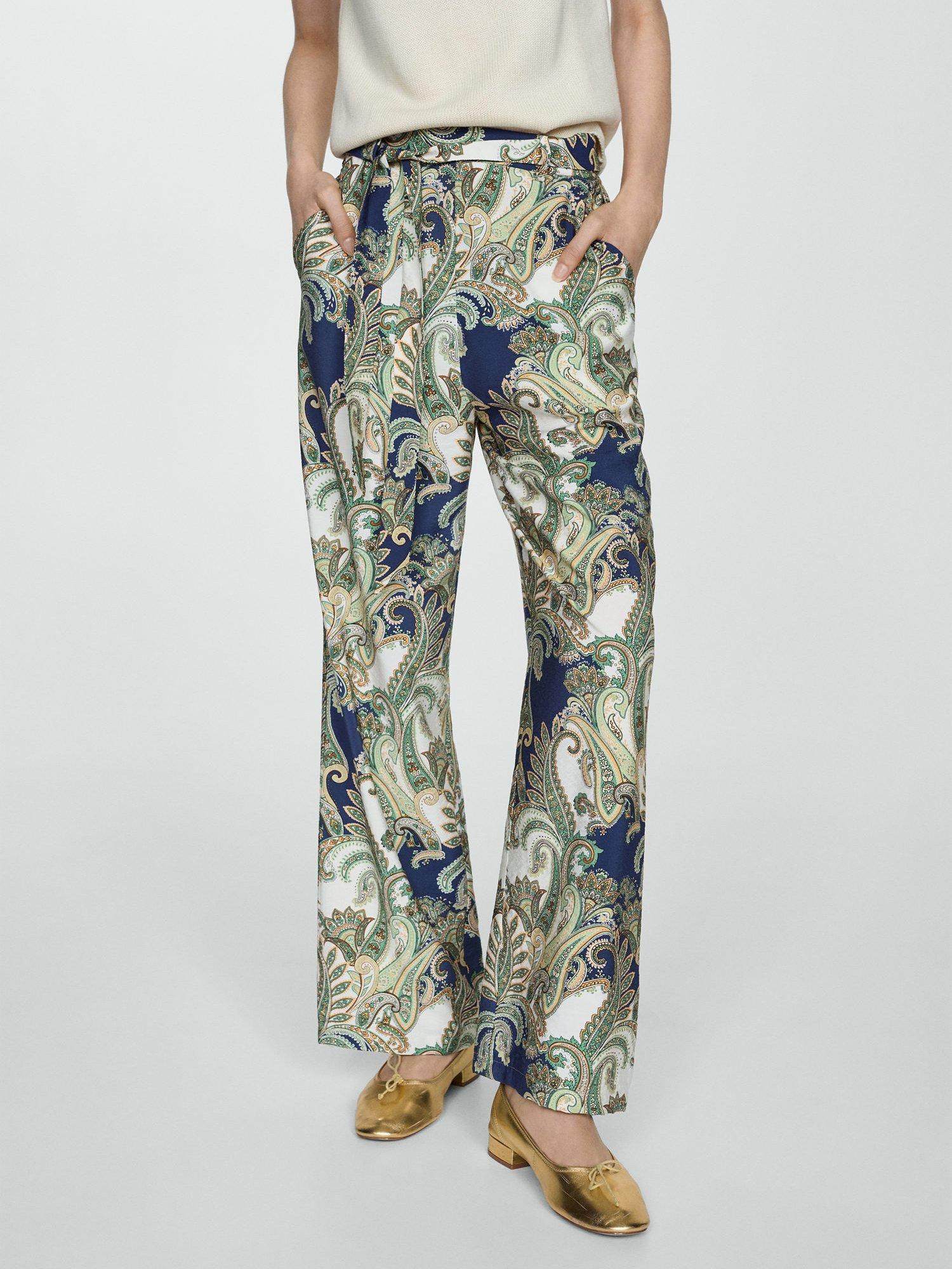 Mango Paisley Print Trousers, Green