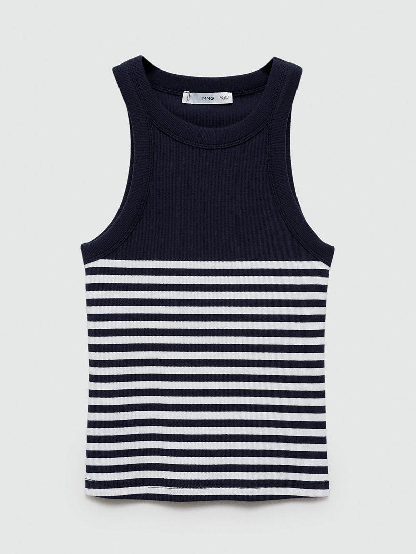 Mango Roni Cotton Blend Striped Vest Top, Navy/White, M