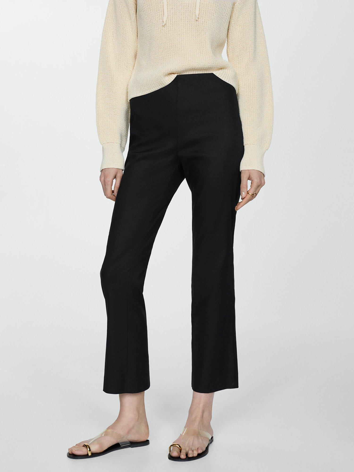 Mango Santori Cropped Linen Blend Trousers, Black