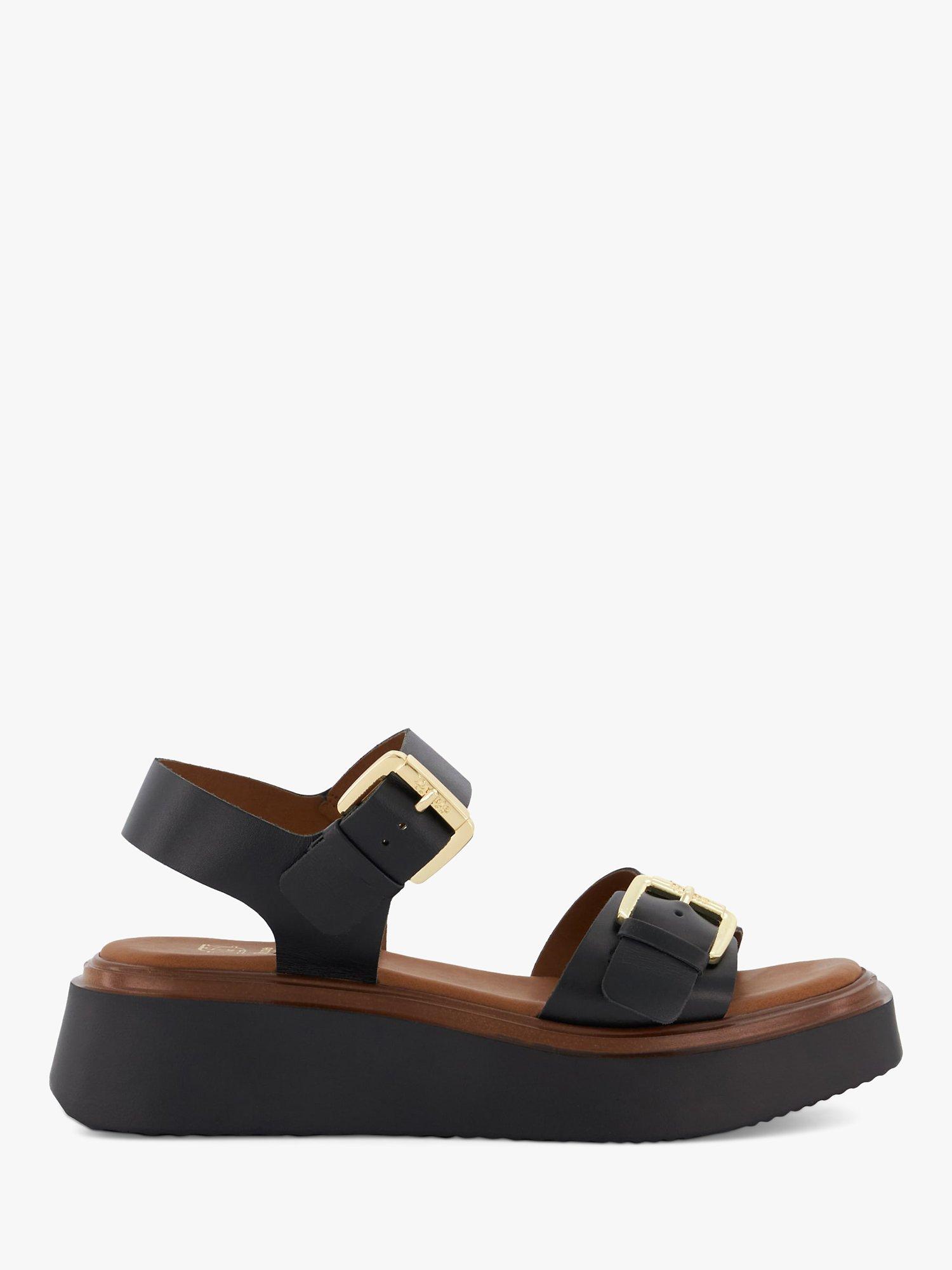 Product image 1 of 6, which shows Dune London Loells Leather Flatform Sandals, Black, 7