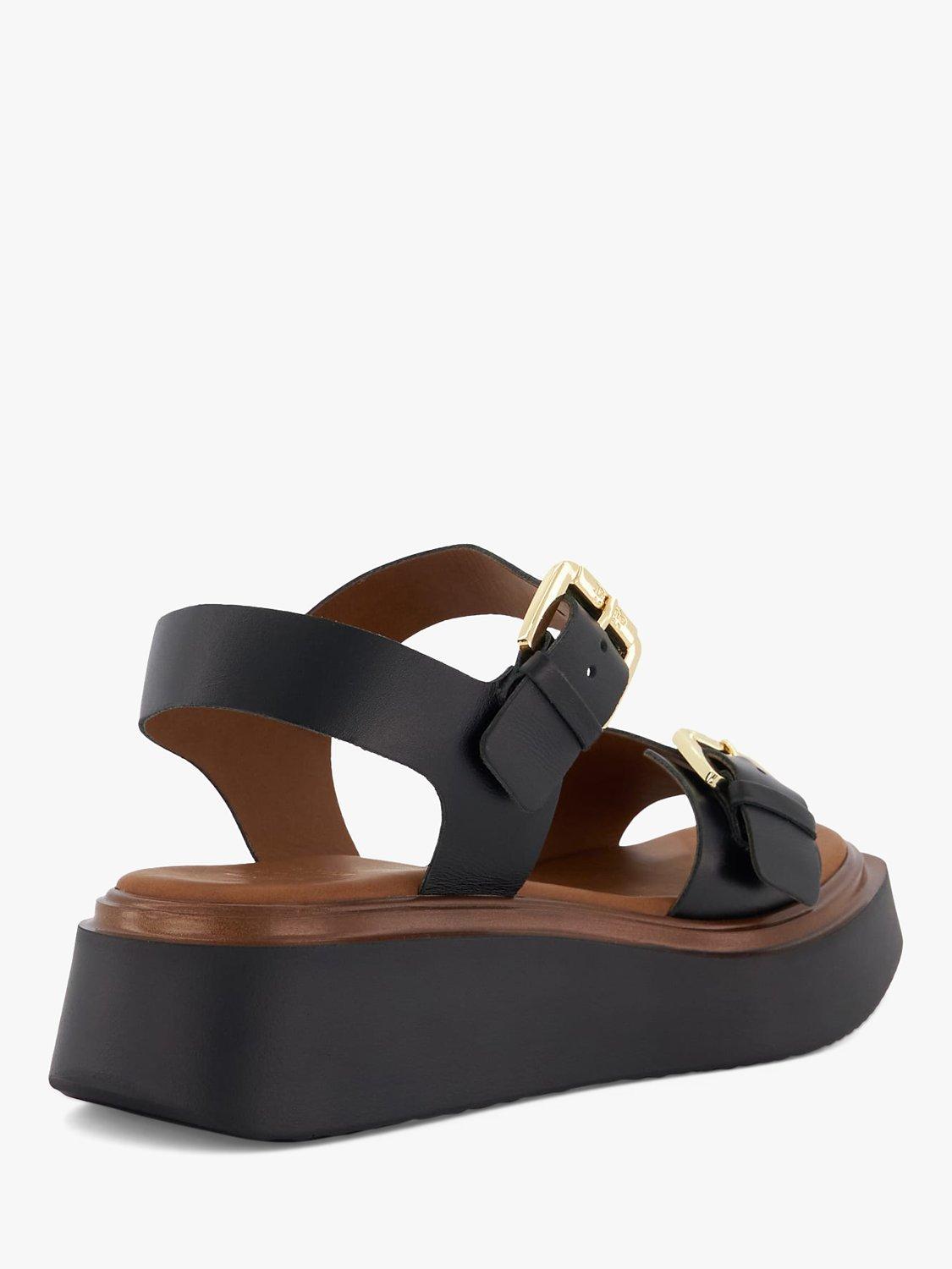 Product image 3 of 6, which shows Dune London Loells Leather Flatform Sandals, Black, 7