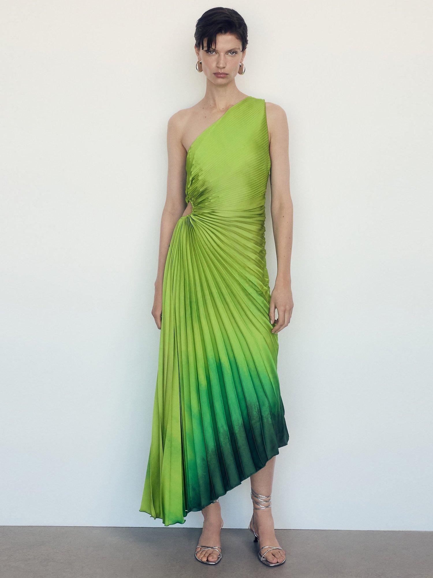 Mango Claudia Pleated Dress Green