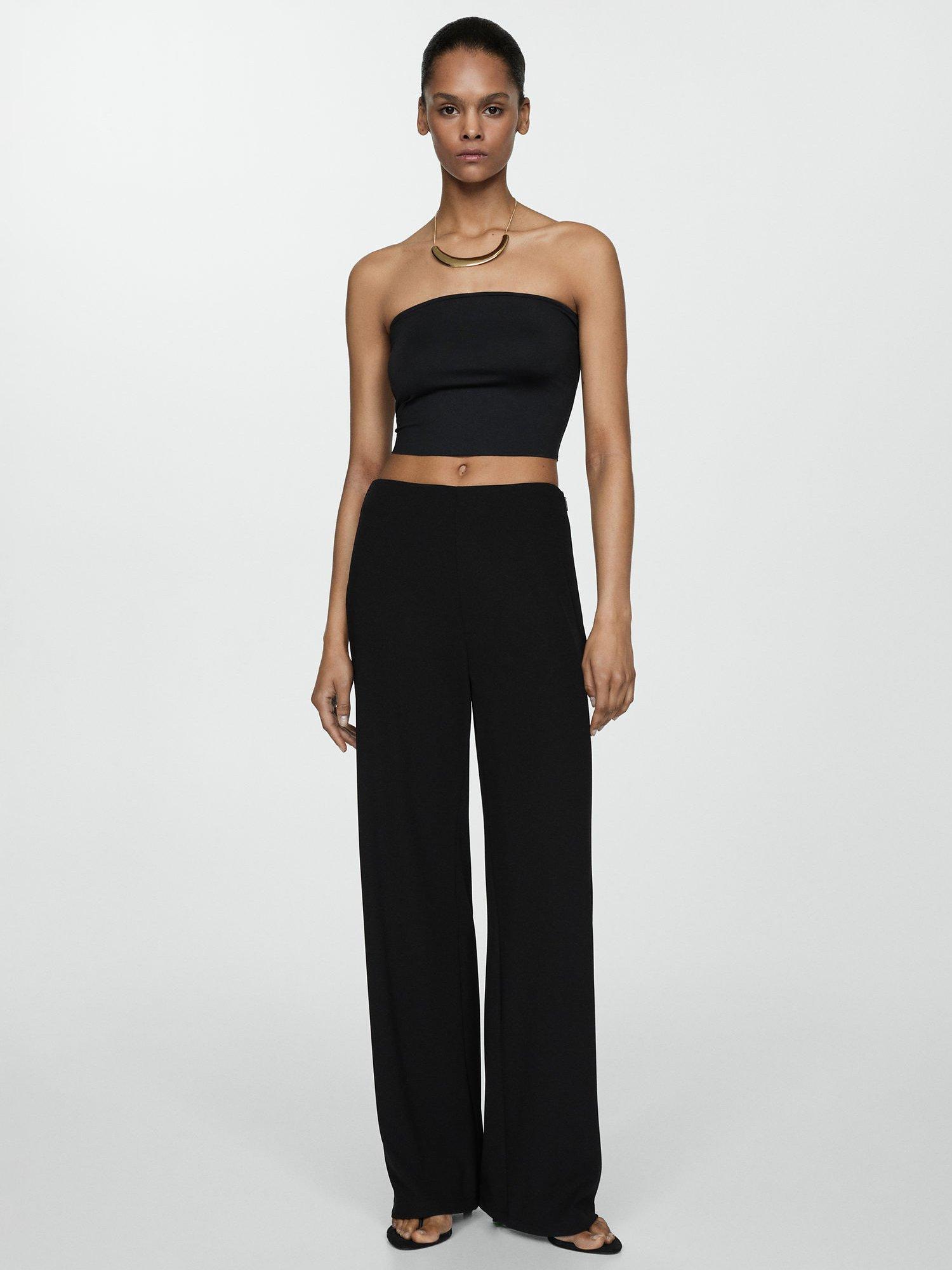 Mango Atis Wide Leg Trousers, Black