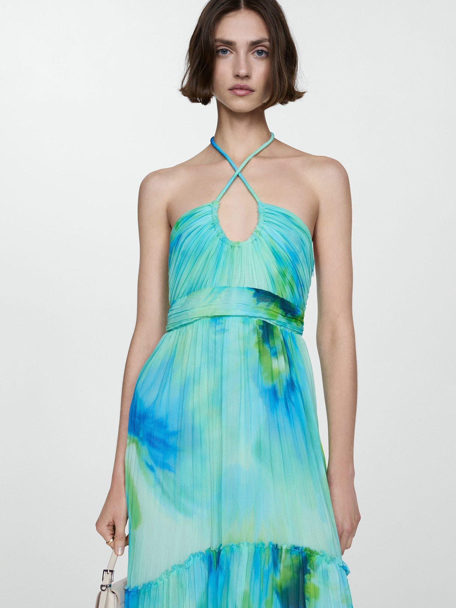 Mango Lucia Tiered Maxi Dress, Aqua
