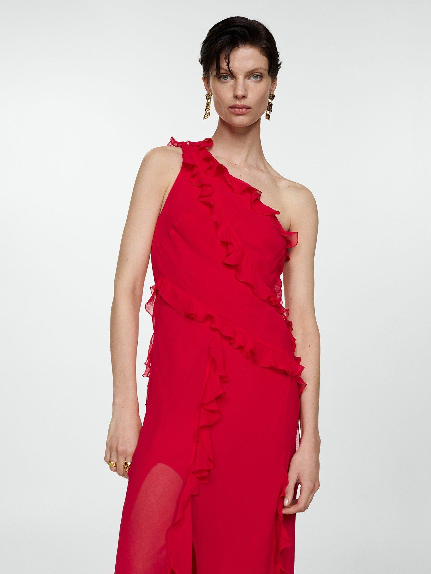 Mango Kahlo Ruffle Maxi Dress Red
