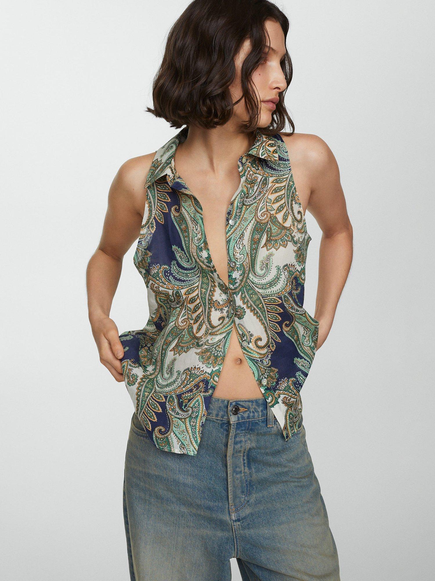 Mango Paisley Print Sleeveless Shirt, Multi