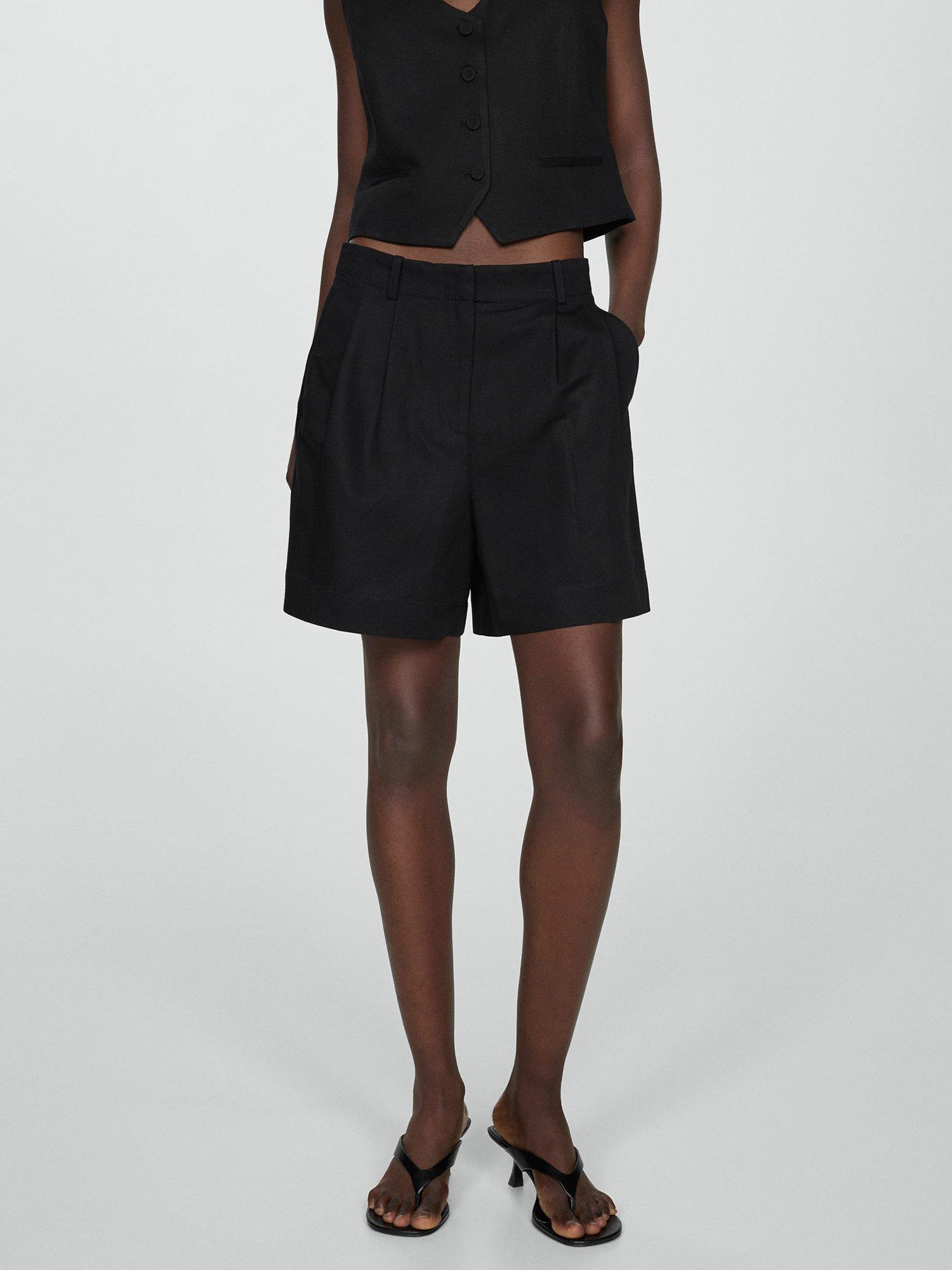 Mango Max Linen Blend Shorts, Black