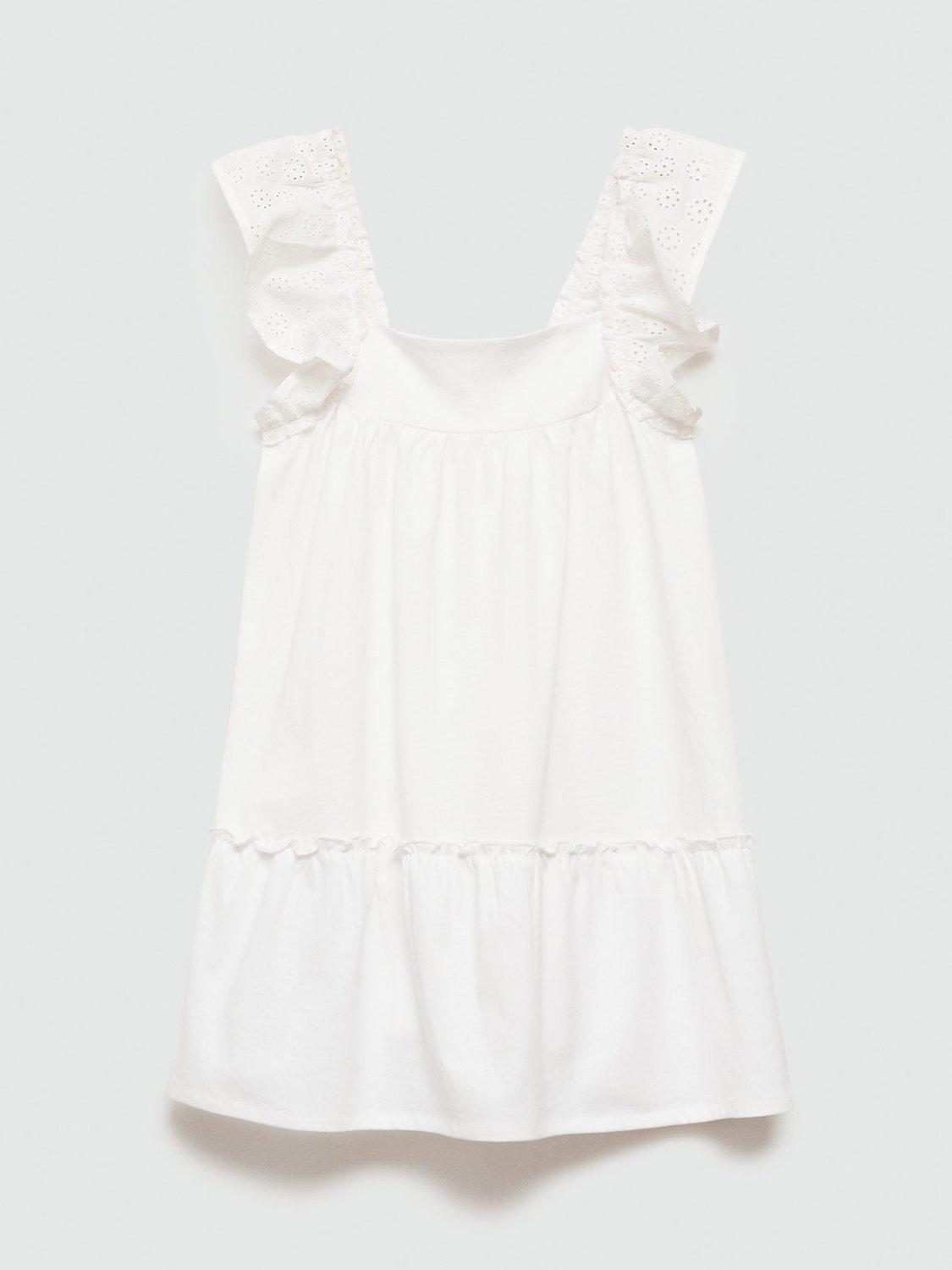Mango Kids' Elsa Cotton Dress, White