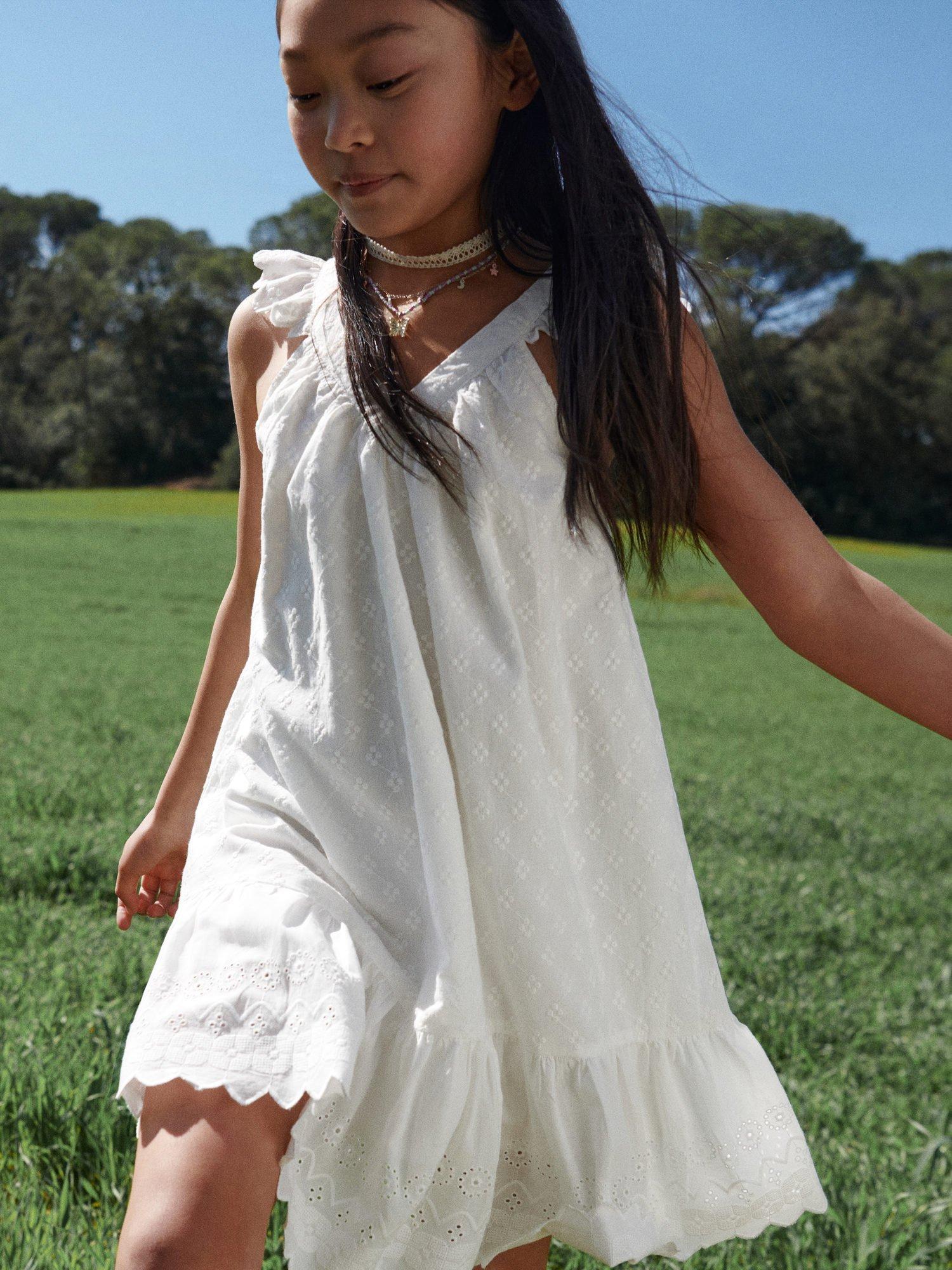 Mango Kids' Liz Broderie Anglaise Dress, White