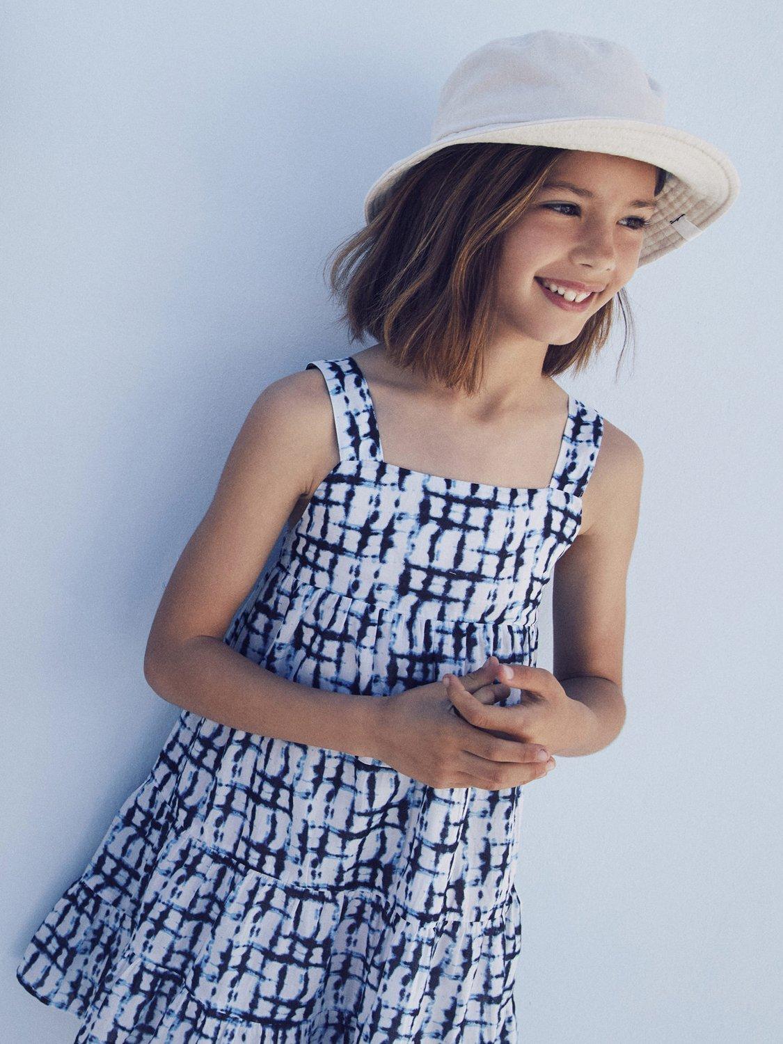 Mango Kids' Blair Tie Dye Tiered Dress, Medium Blue