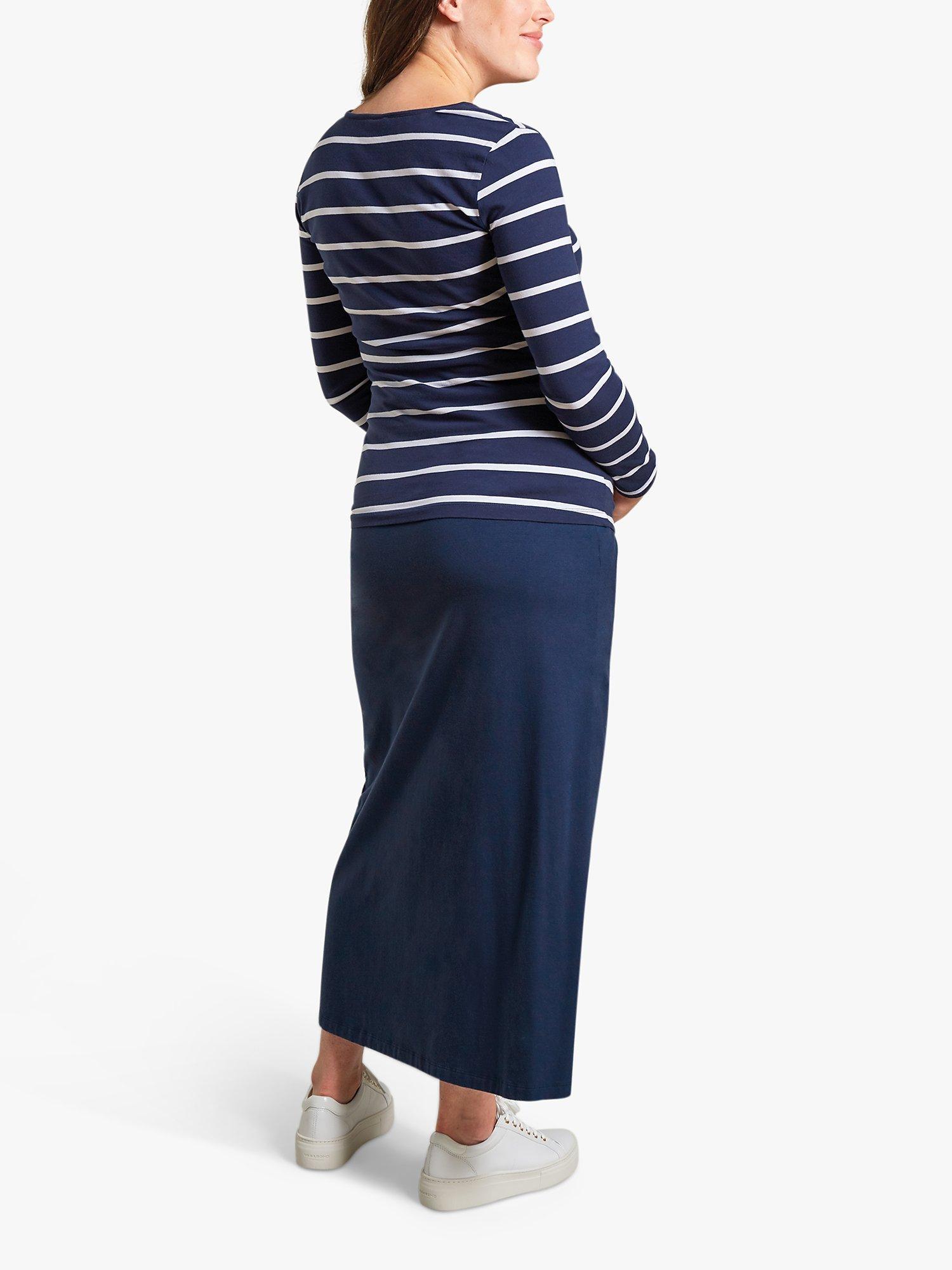 Product image 1 of 4, which shows Frugi Favourite Organic Cotton Blend Maxi Maternity Skirt, Indigo, 12