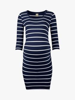 Frugi Erin Breton Stripe Maternity Dress, Indigo, Indigo Breton