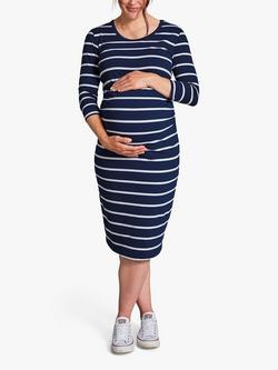 Frugi Erin Breton Stripe Maternity Dress, Indigo - view 2, Indigo Breton