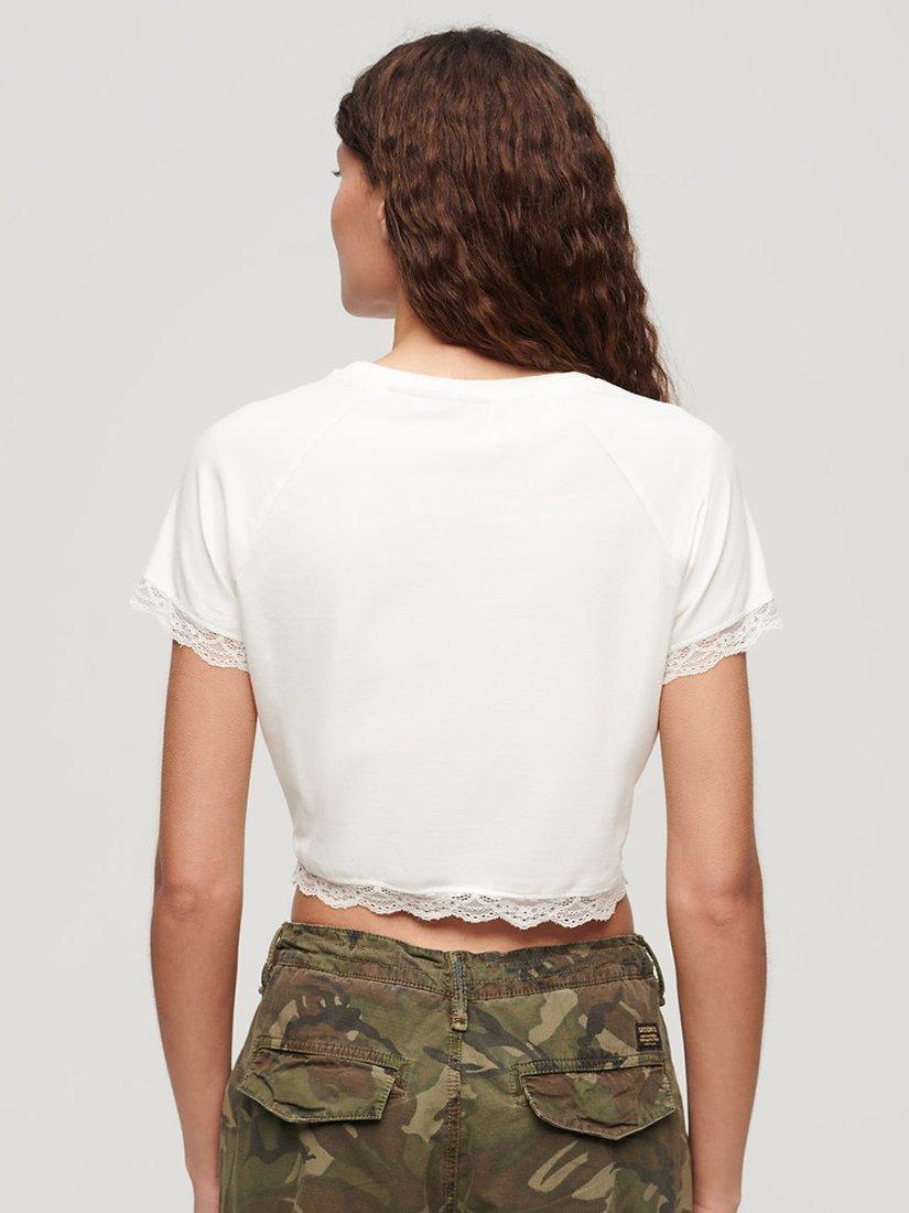 Product image 4 of 5, which shows Superdry 90s Lace Trim T-Shirt, Off White, 8
