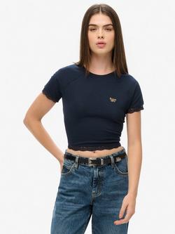 Superdry 90s Lace Trim T-Shirt, Eclipse Navy