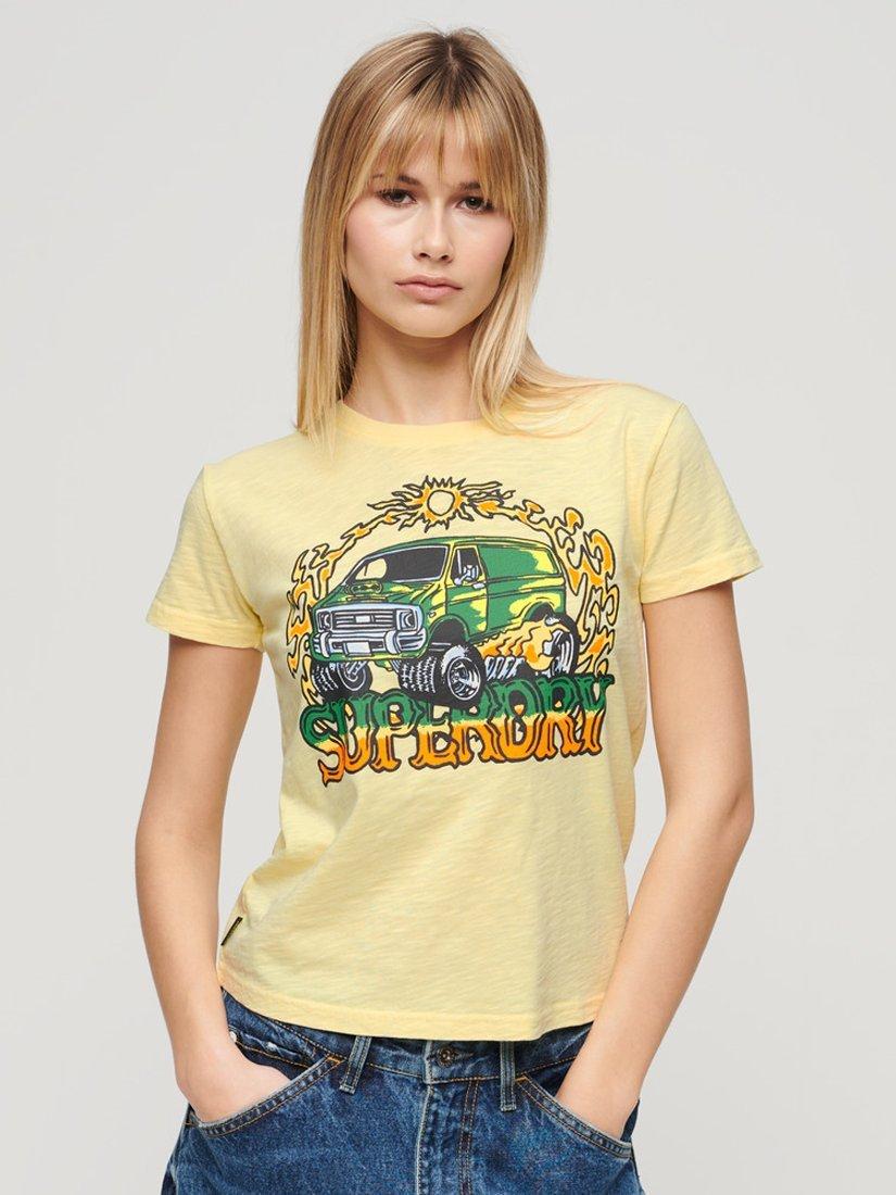 Superdry Neon Motor Graphic Fitted T-Shirt, Pale Yellow Slub, 8