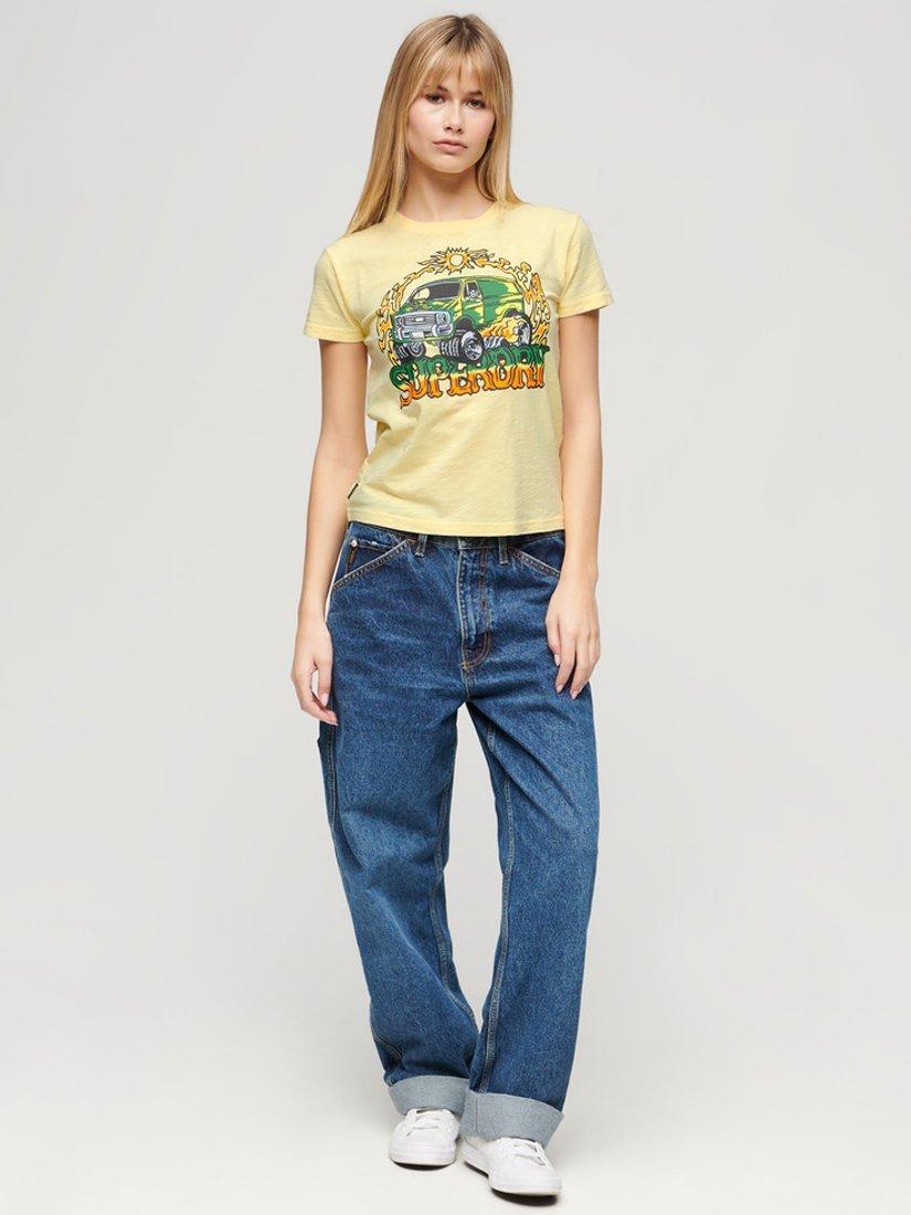 Superdry Neon Motor Graphic Fitted T-Shirt, Pale Yellow Slub, 8
