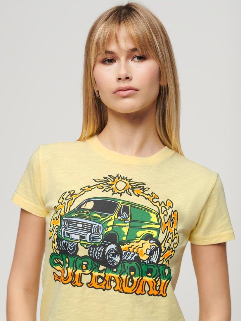 Superdry Neon Motor Graphic Fitted T-Shirt, Pale Yellow Slub, 8