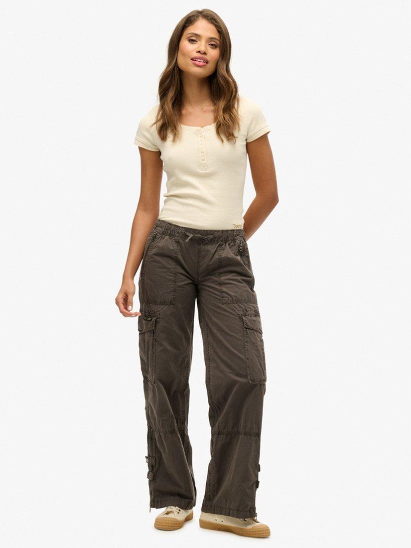 Superdry Vintage Low Rise Elastic Cargo Trousers, Dark Grey