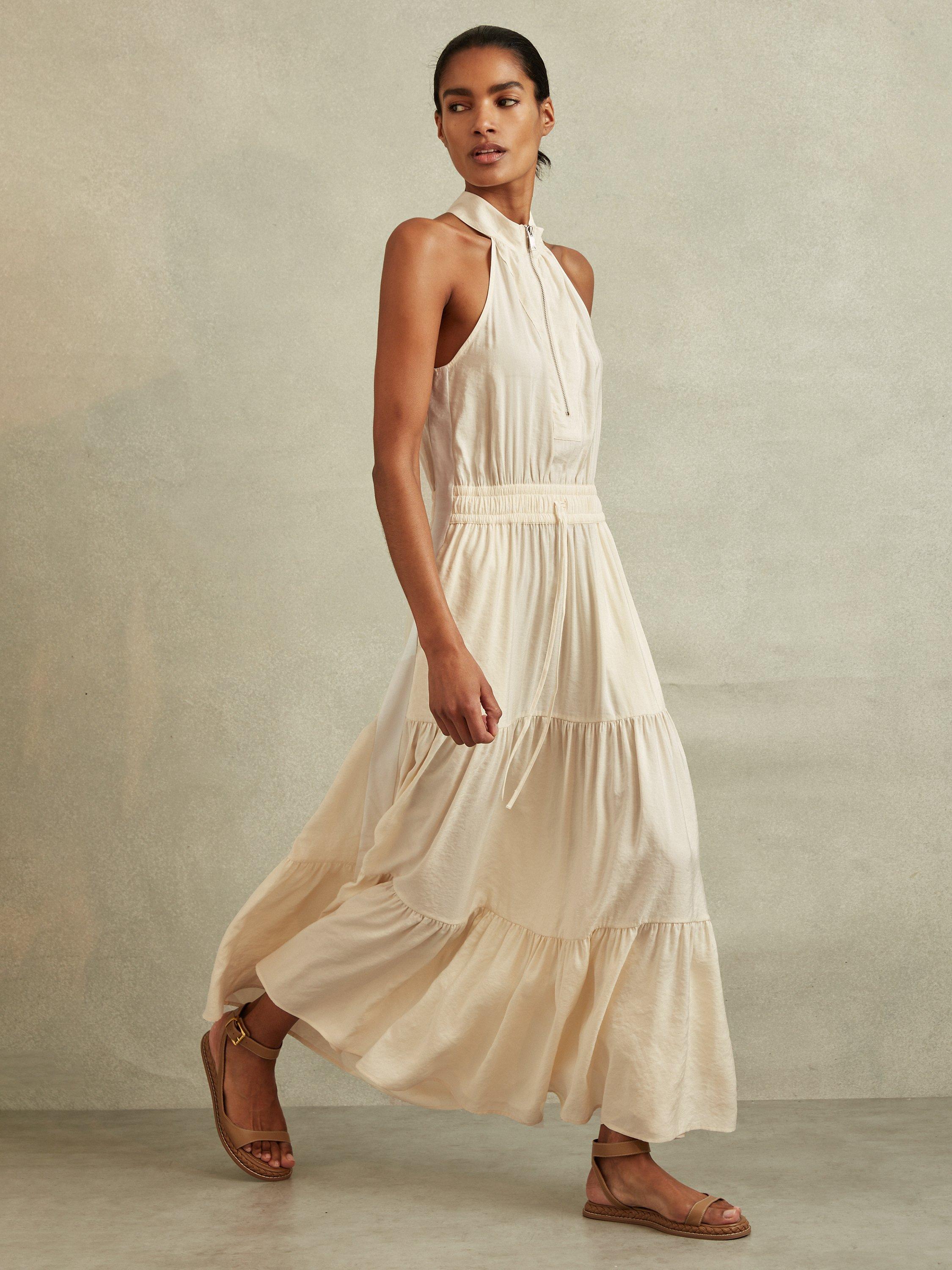 Reiss Taylor Halterneck Maxi Dress, Neutral