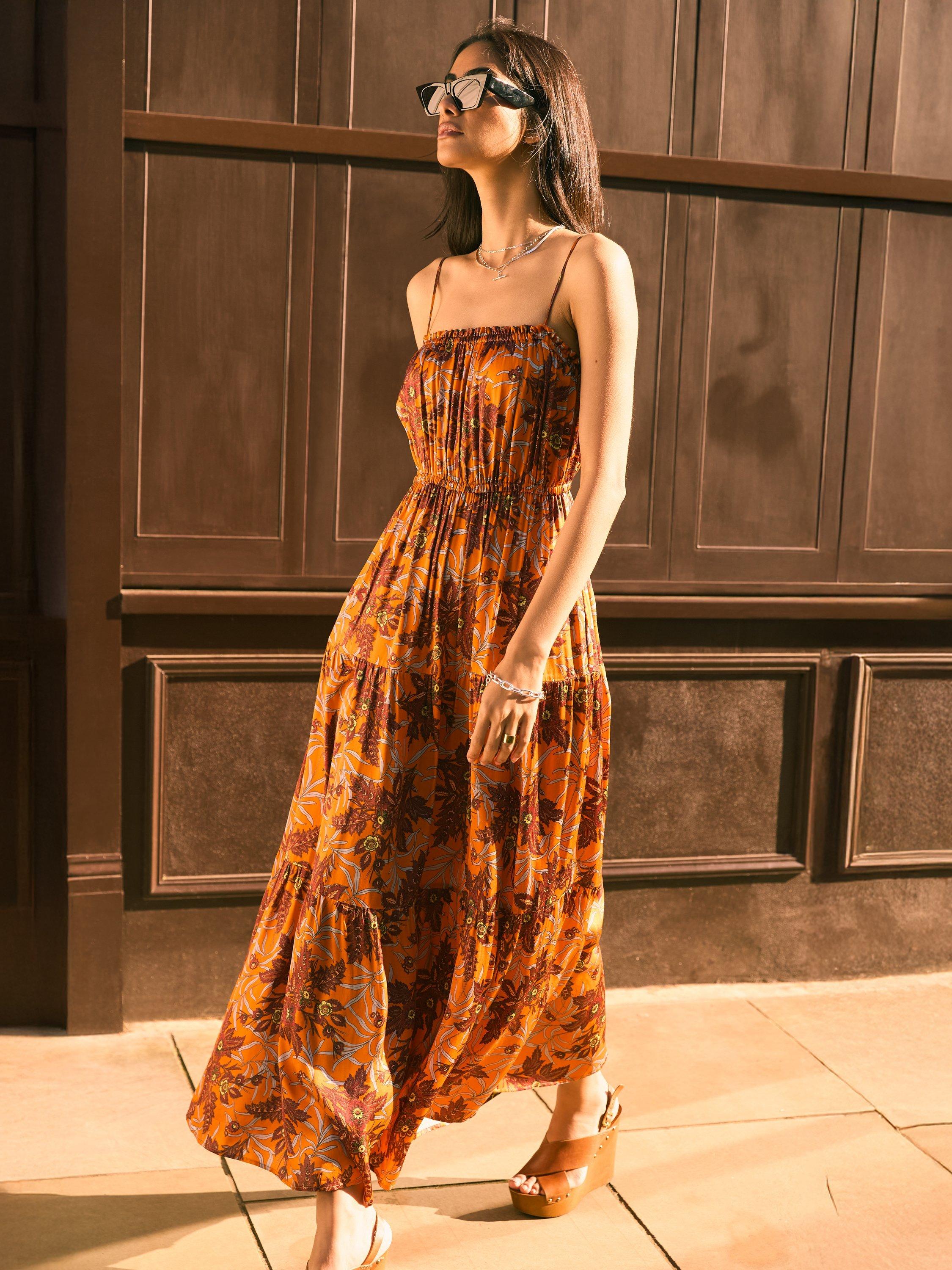 Product image 1 of 5, which shows Baukjen Anais Botanical Print Dress, Tangerine/Multi, 12