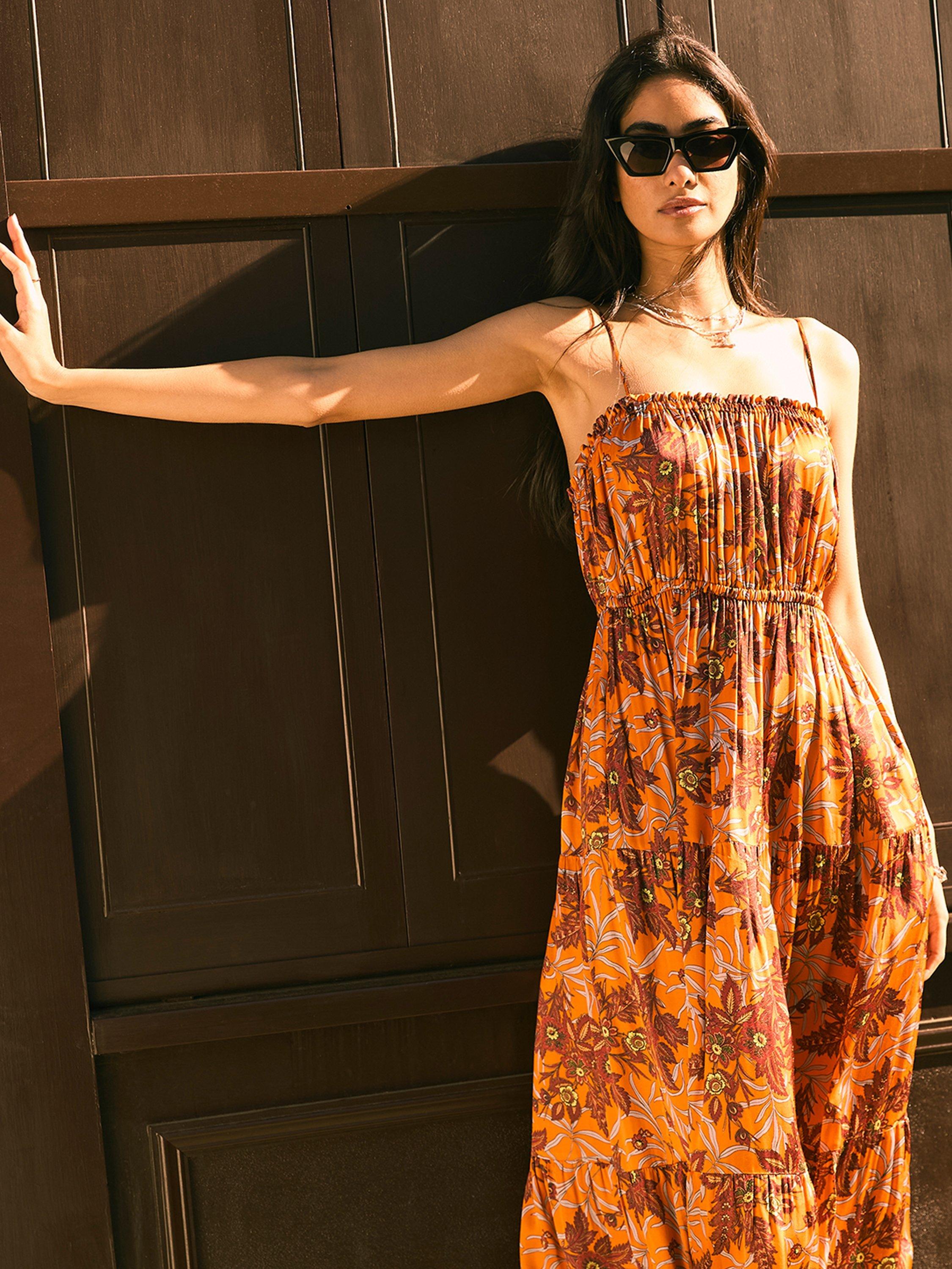 Product image 2 of 5, which shows Baukjen Anais Botanical Print Dress, Tangerine/Multi, 12