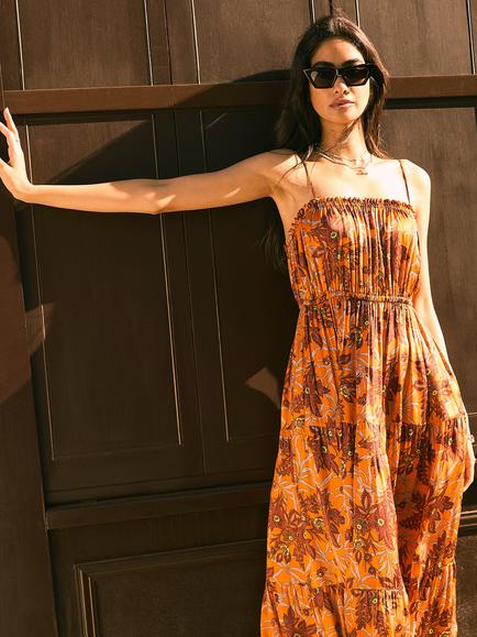 Baukjen Anais Botanical Print Dress, Tangerine/Multi - view 2, Tangerine/Multi