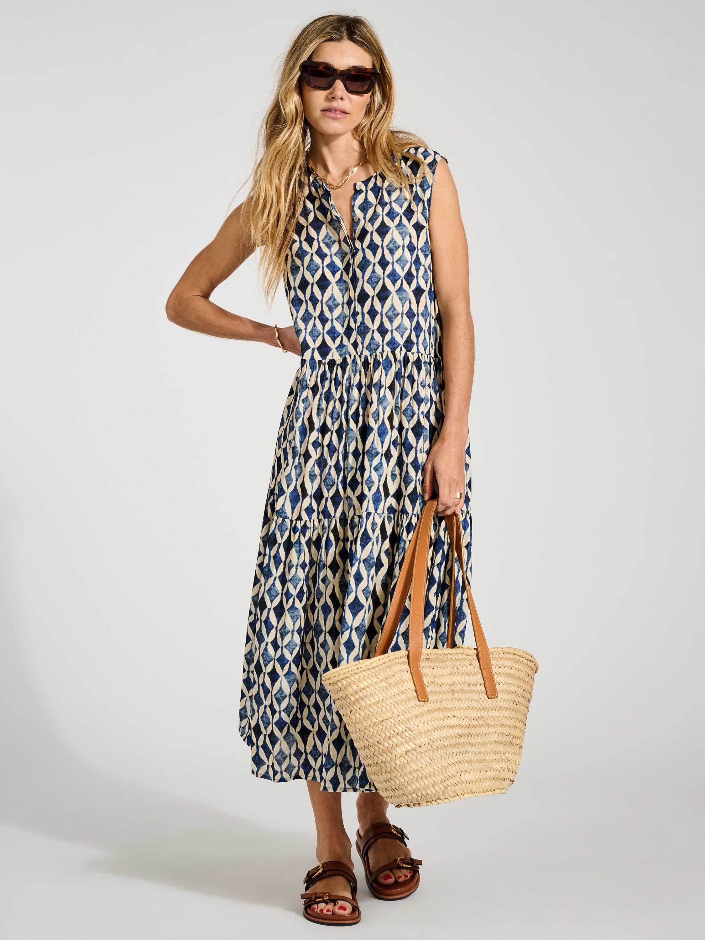 Baukjen Annmarie Midi Dress, Navy Geo