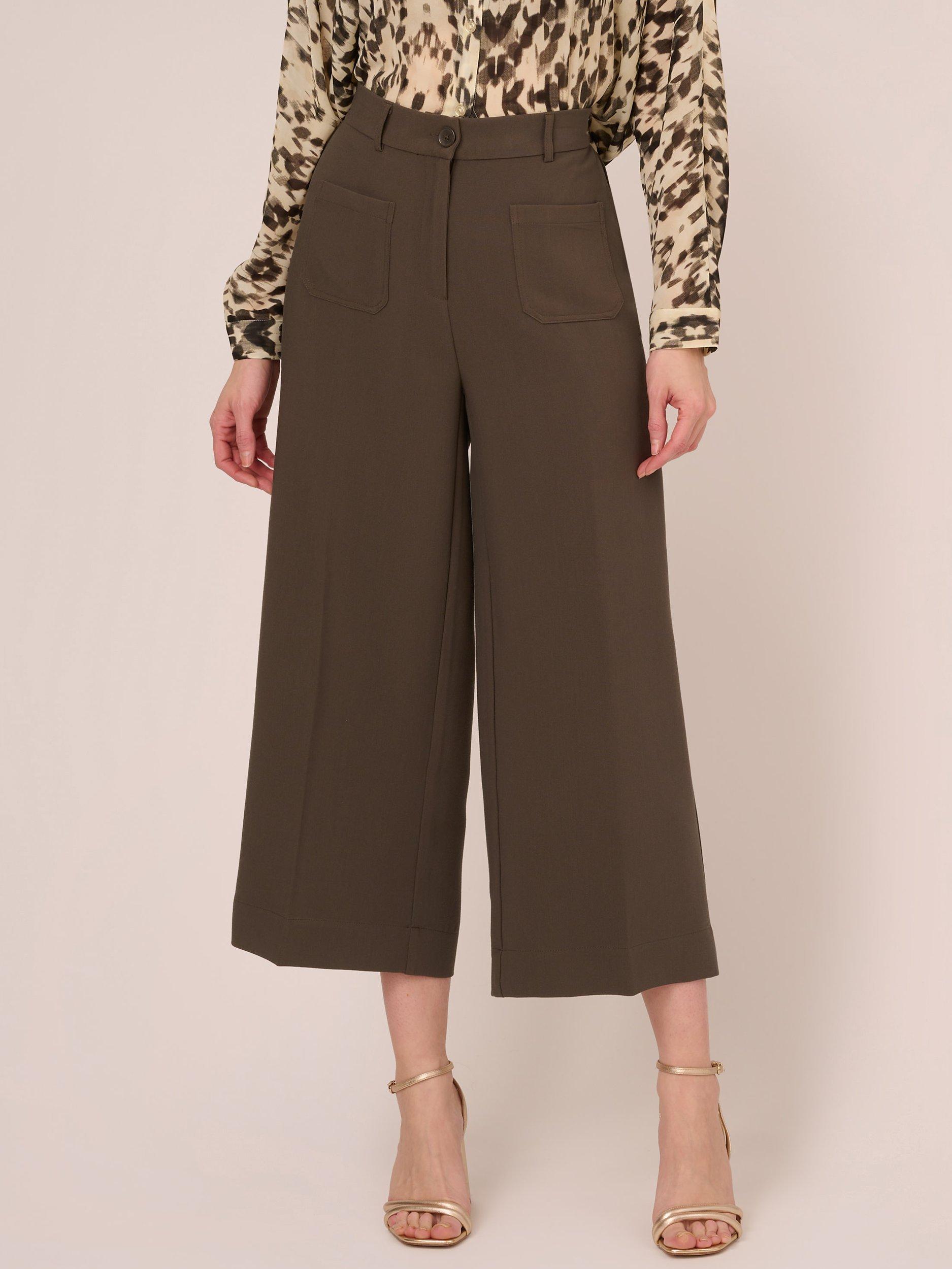 Adrianna Papell Front Pockets Cropped WIde Leg Trousers, Fatigue