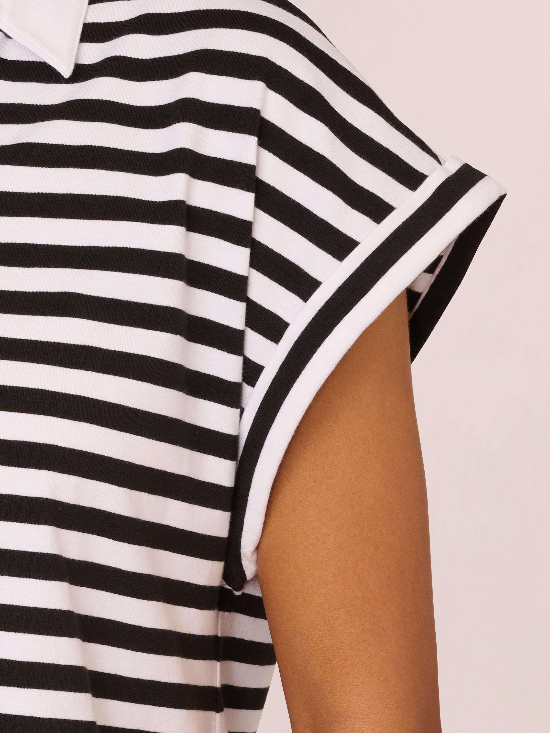 Product image 5 of 7, which shows Adrianna Papell Stripe Cropped Polo Shirt, Ivory/Black, L