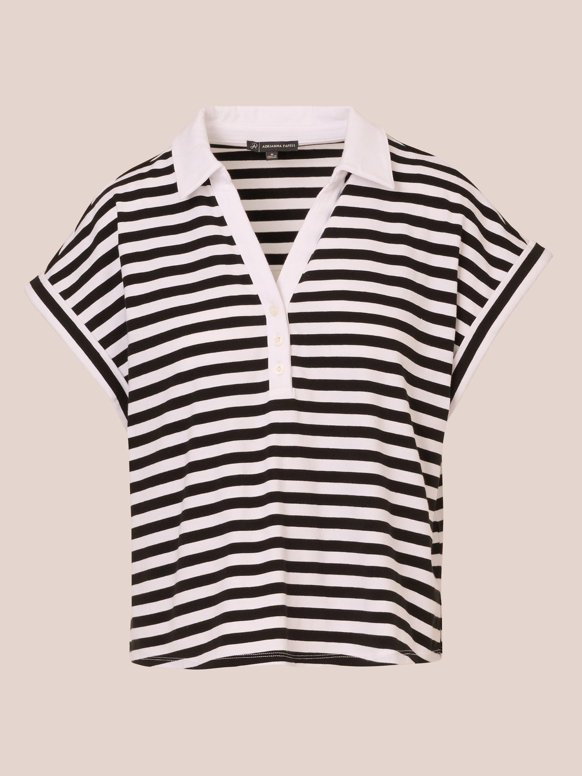 Product image 6 of 7, which shows Adrianna Papell Stripe Cropped Polo Shirt, Ivory/Black, L