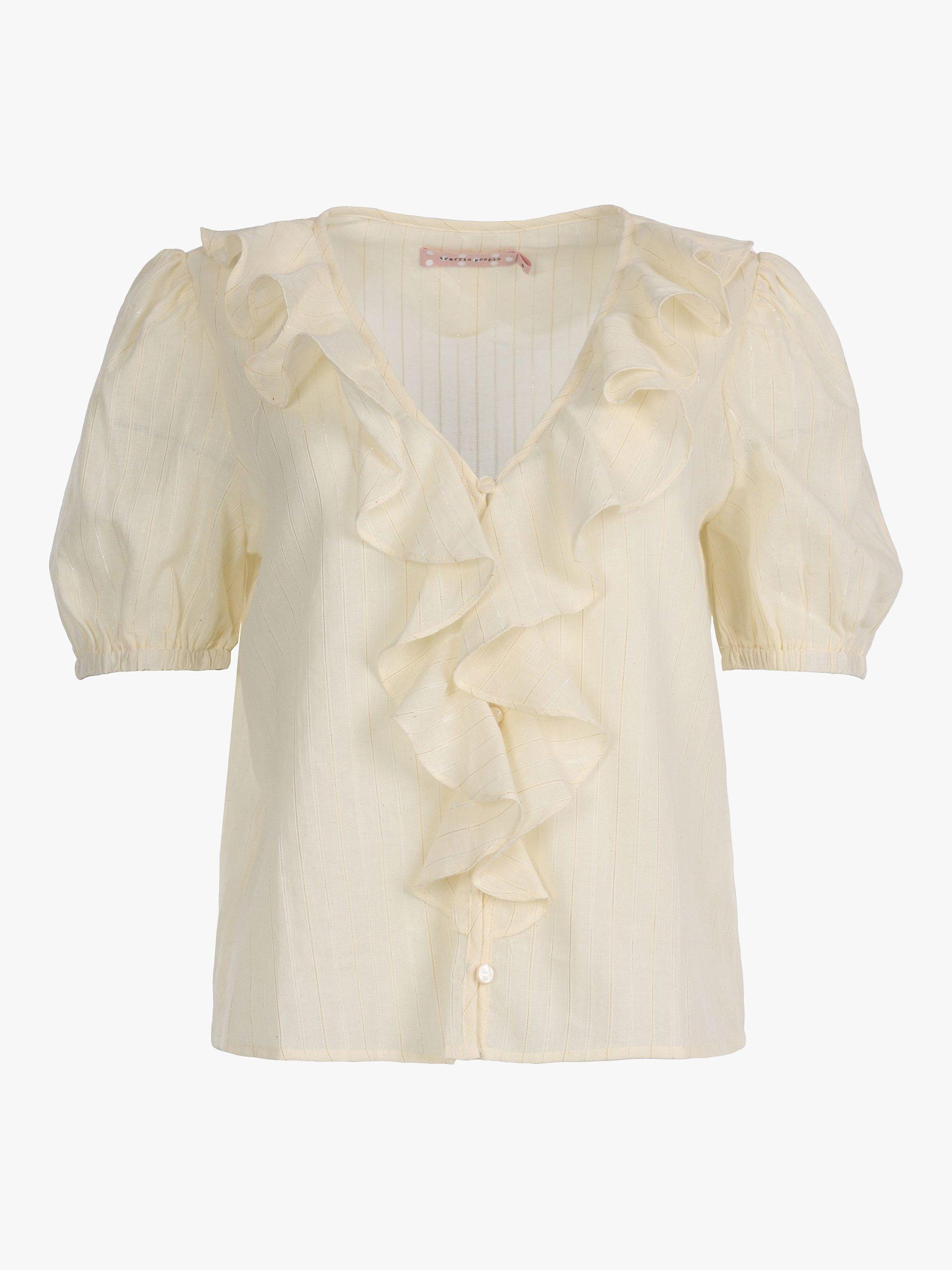 Product image 5 of 6, which shows Traffic People Falls Frill Textured Stripe Shirt, Cream, XS