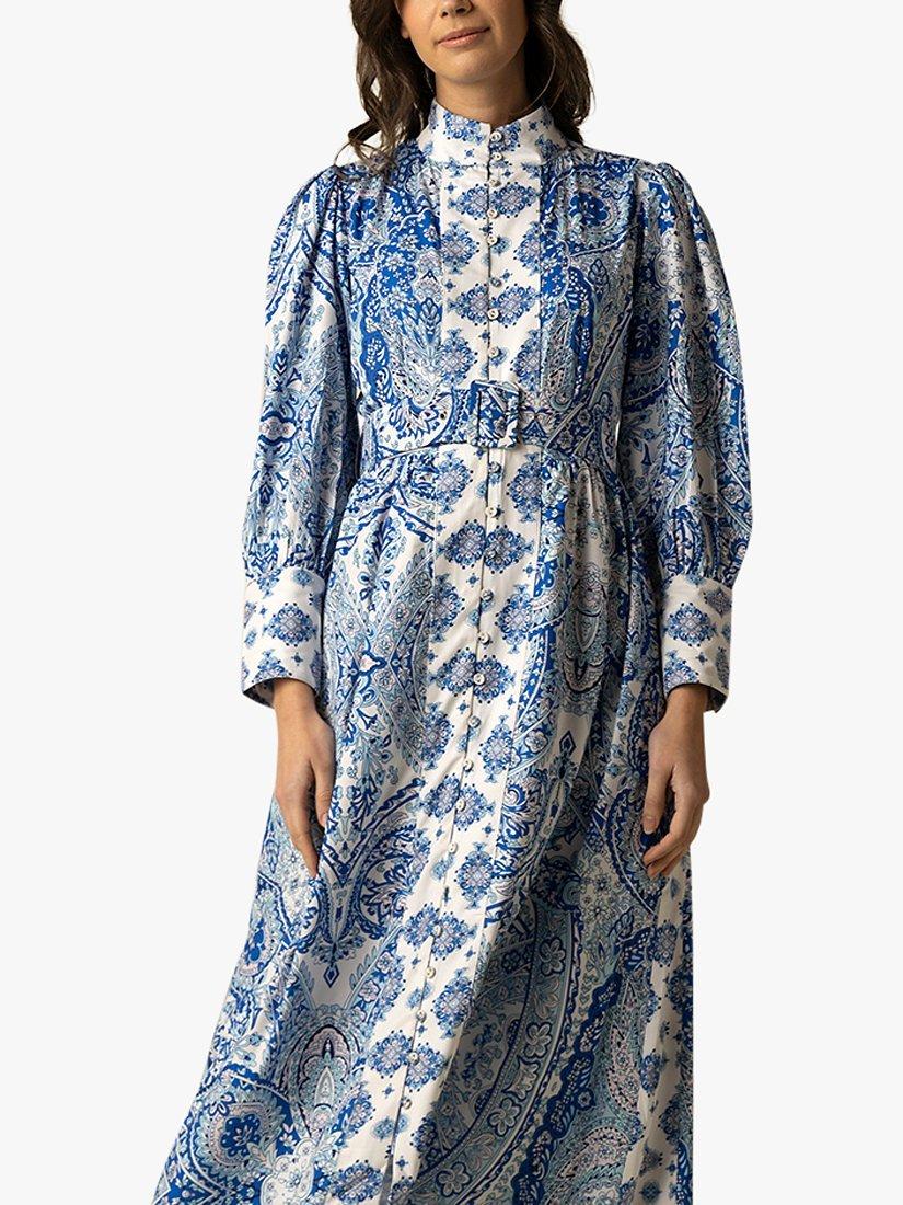 Product image 2 of 3, which shows Raishma Maya Cotton Floral Midi Dress, Blue, 8
