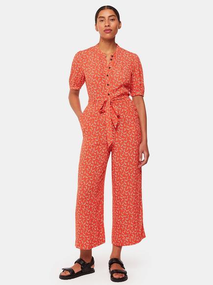 Whistles Micro Floral Print Jumpsuit, Red/Multi, Red/Multi