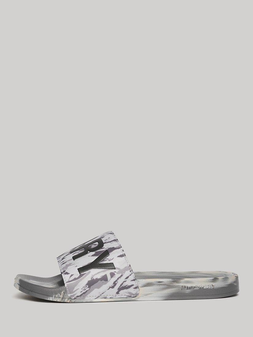 Superdry Vegan Logo Camo Pool Sliders, Ice Grey Tiger Camo