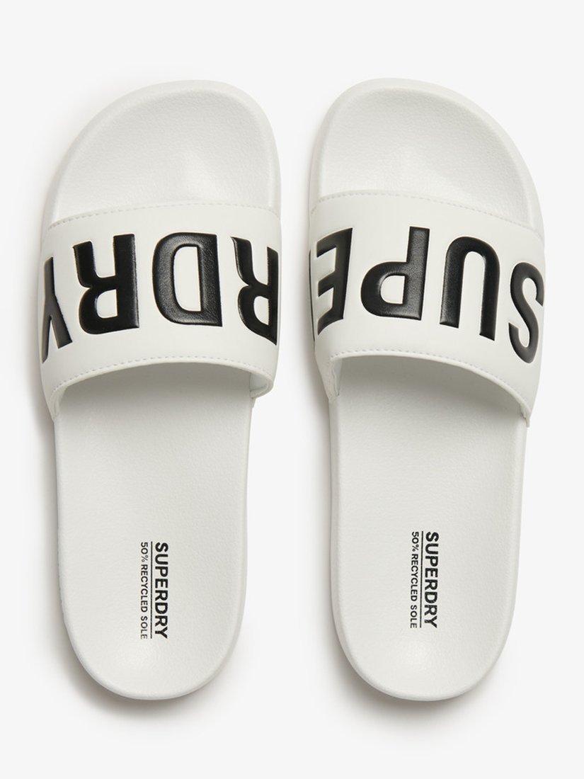 Product image 9 of 9, which shows Superdry Vegan Core Logo Pool Sliders, Optic/Black, 6-7