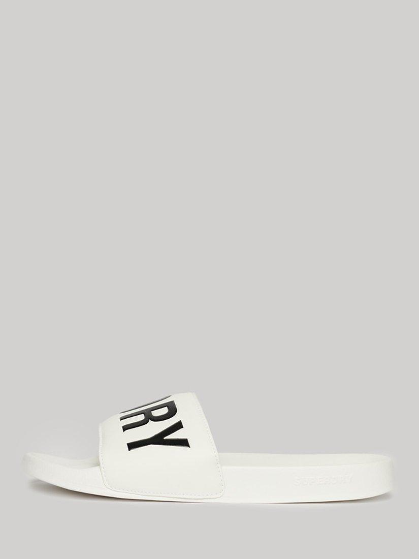Product image 3 of 9, which shows Superdry Vegan Core Logo Pool Sliders, Optic/Black, 6-7