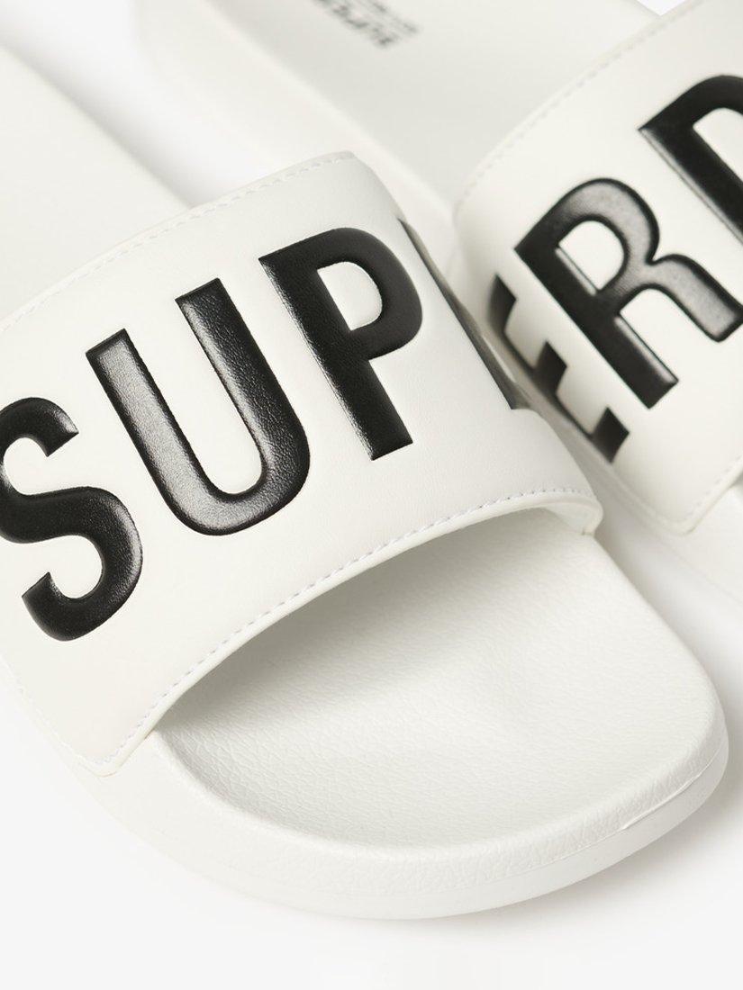 Product image 4 of 9, which shows Superdry Vegan Core Logo Pool Sliders, Optic/Black, 6-7